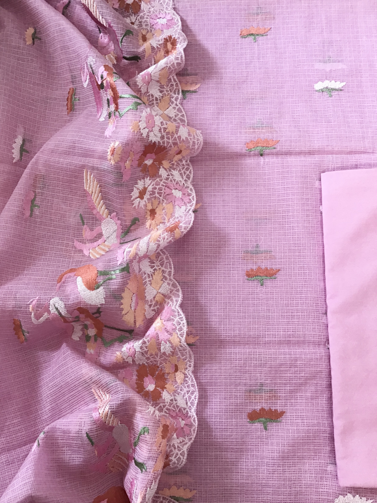 Soft Kota Silk Embroidered Suit - Pink