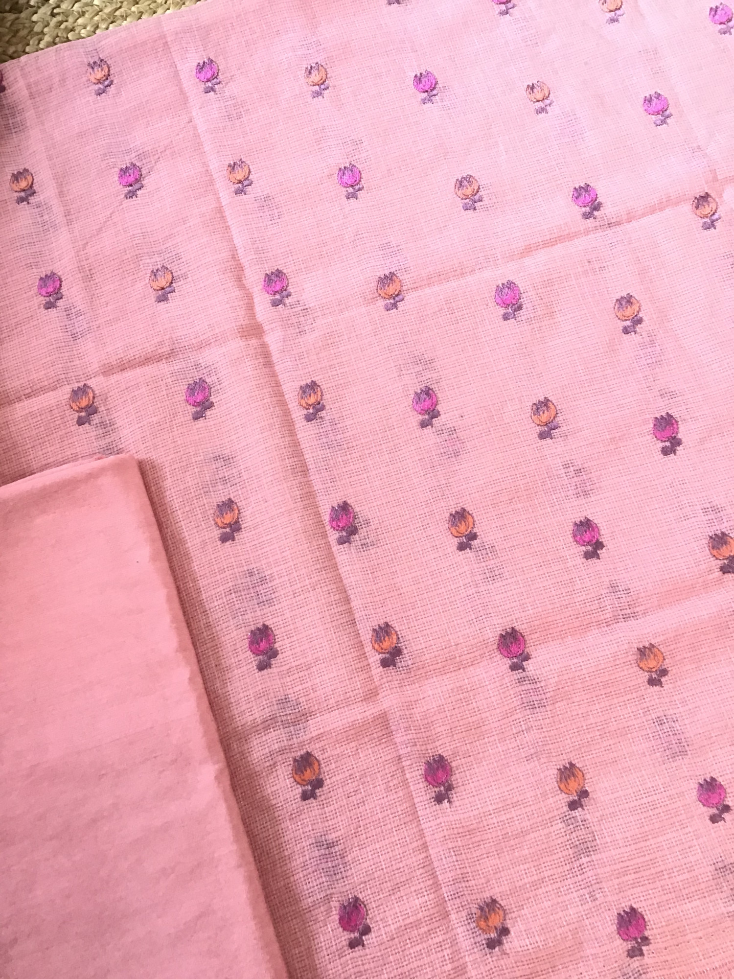 Soft Kota Silk Embroidered Suit - Peach