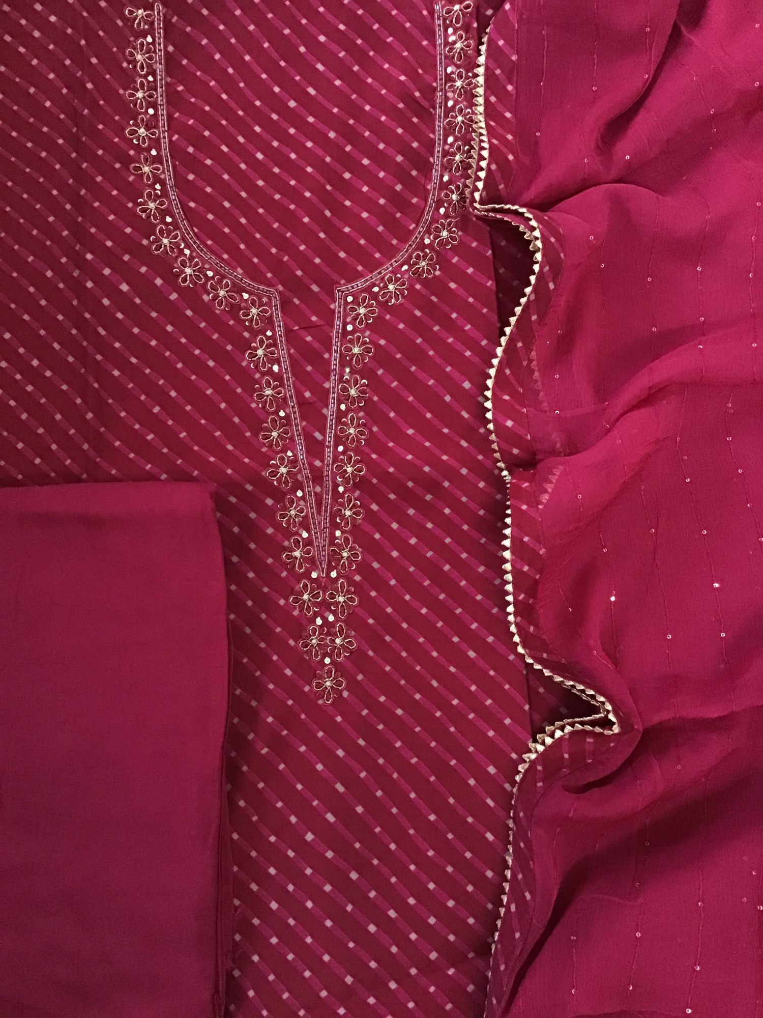 Pure Modal Silk Printed Embroidered Suit - Dark Pink