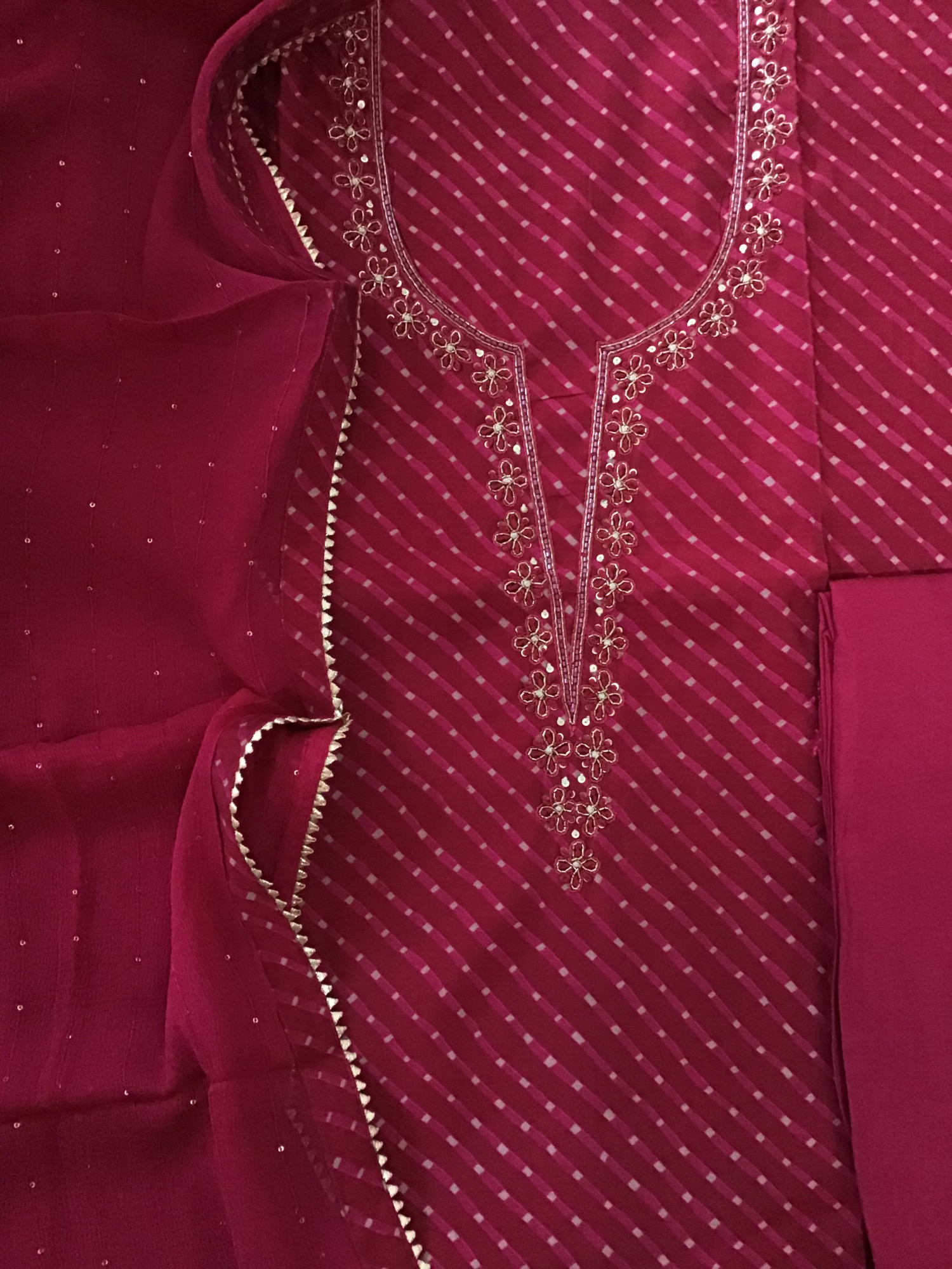 Pure Modal Silk Printed Embroidered Suit - Dark Pink