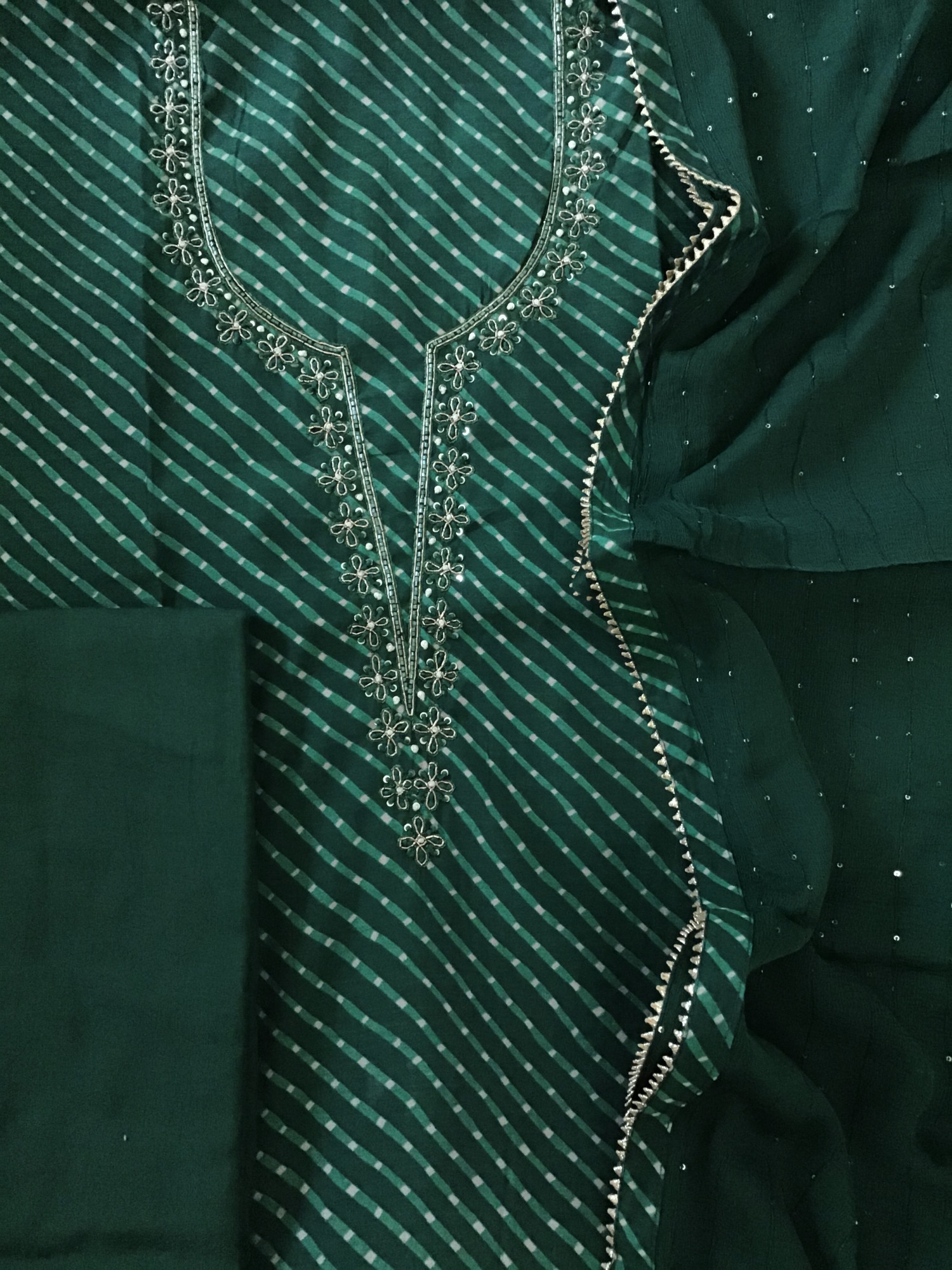 Pure Modal Silk Printed Embroidered Suit - Green