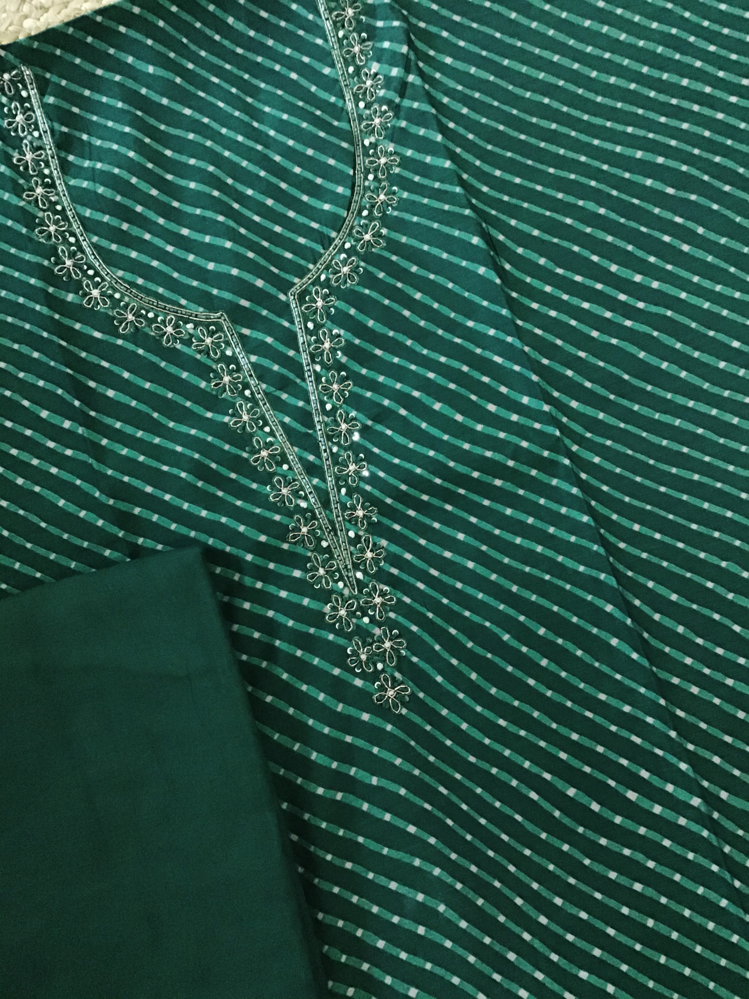 Pure Modal Silk Printed Embroidered Suit - Green