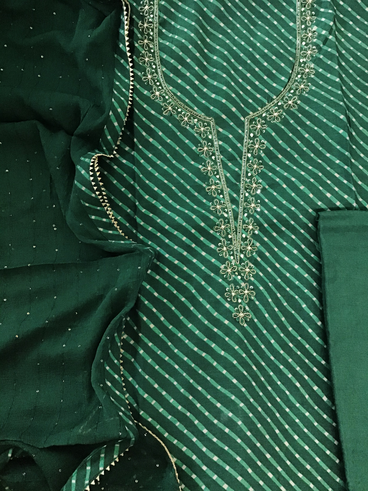 Pure Modal Silk Printed Embroidered Suit - Green