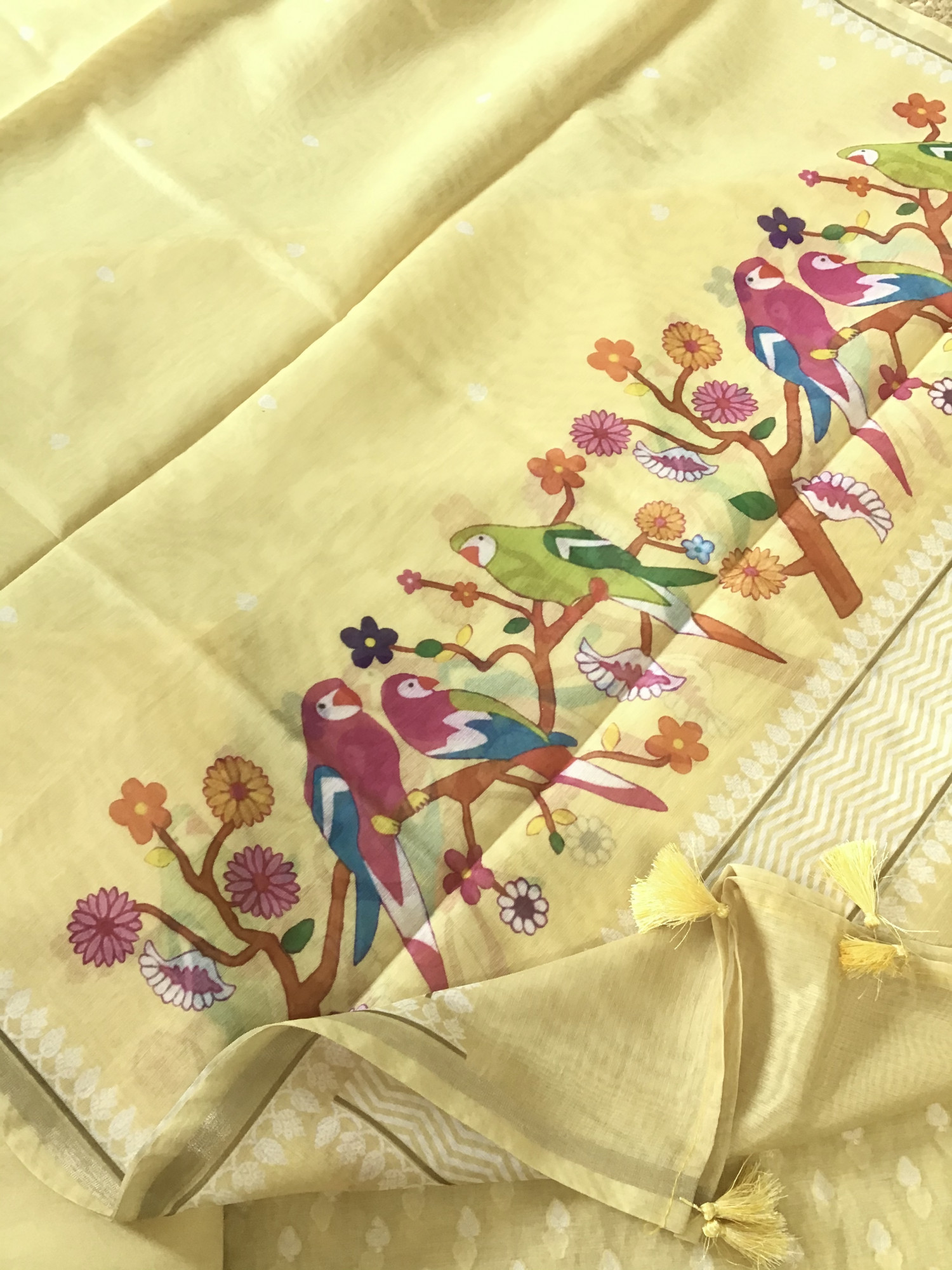 Soft Chanderi Self Weaved Printed Suit - Yellow