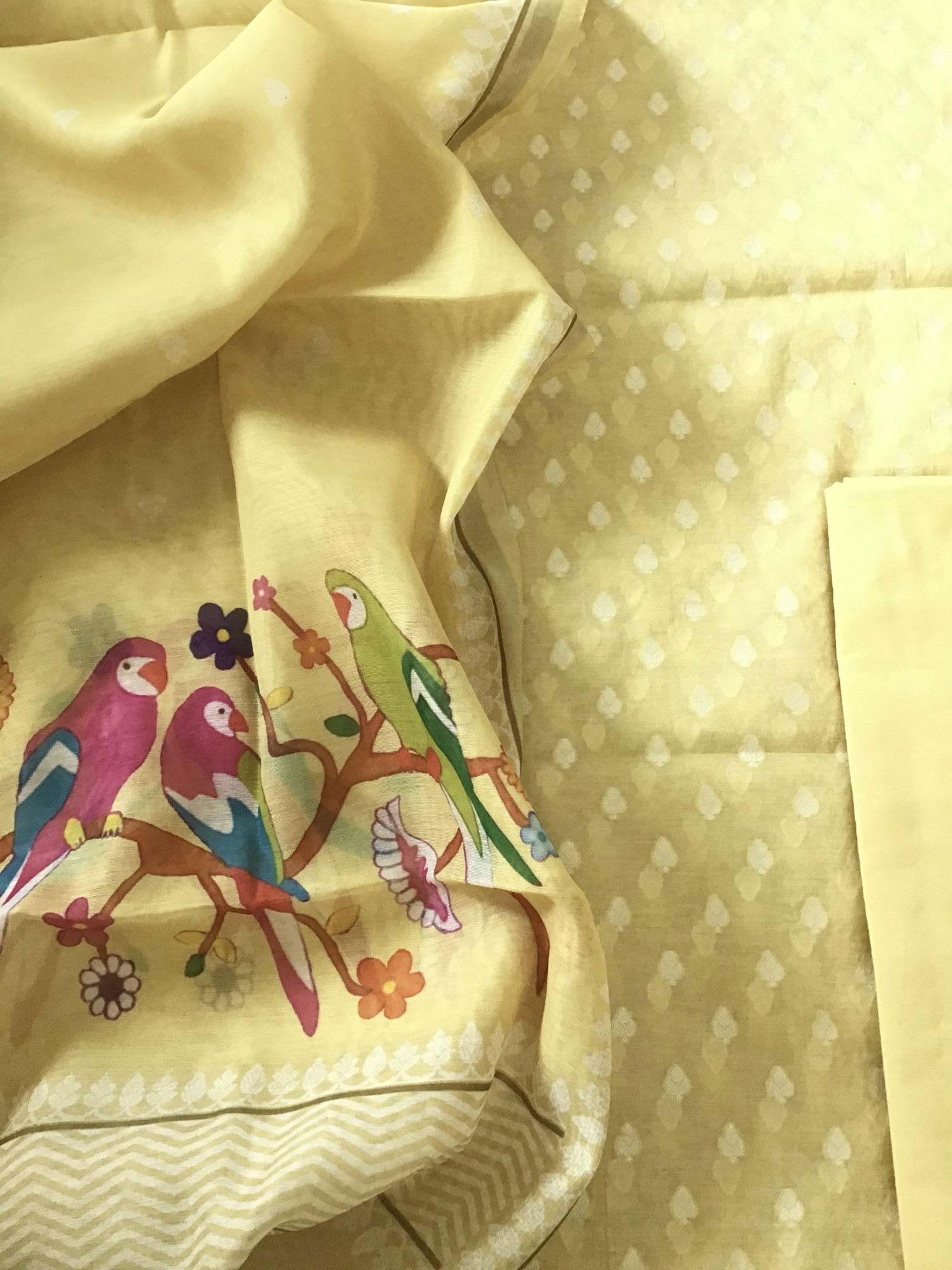 Soft Chanderi Self Weaved Printed Suit - Yellow