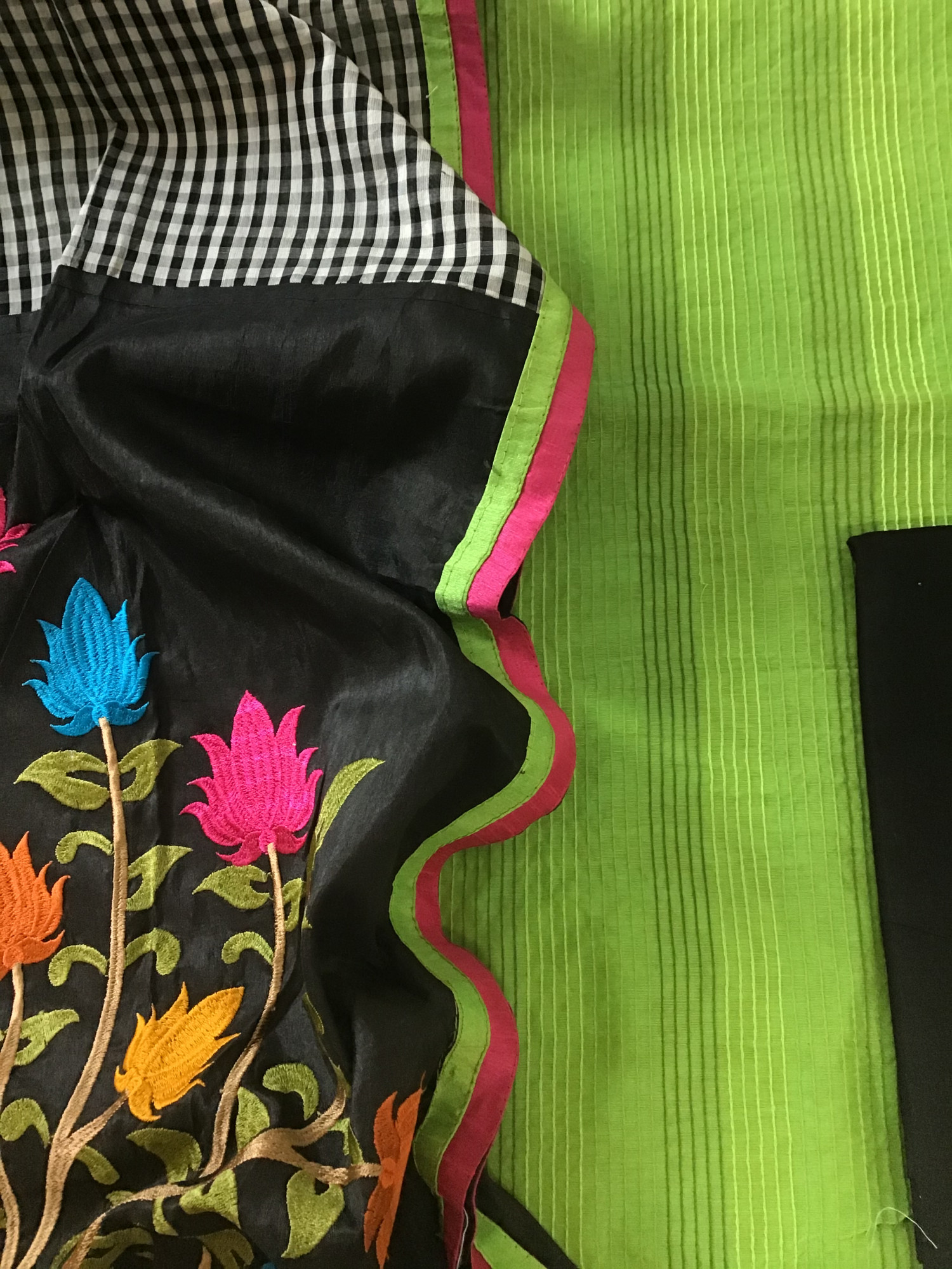 Soft Chanderi Embroidered Suit - Green