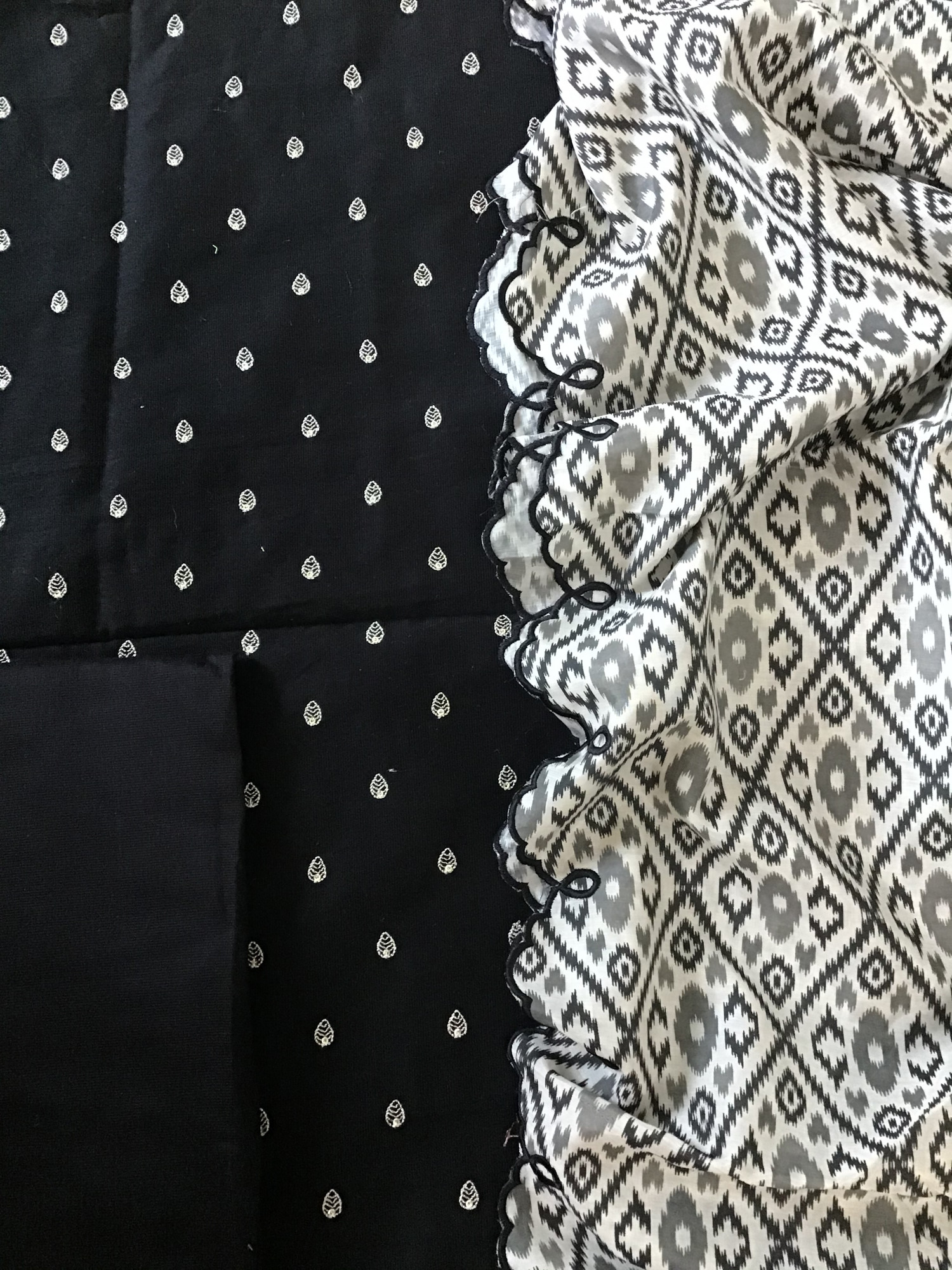 Soft Cotton Silk Embroidered Suit - Black