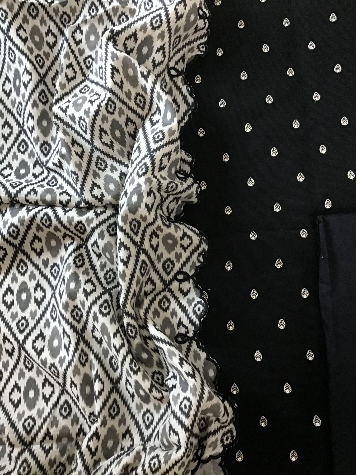 Soft Cotton Silk Embroidered Suit - Black