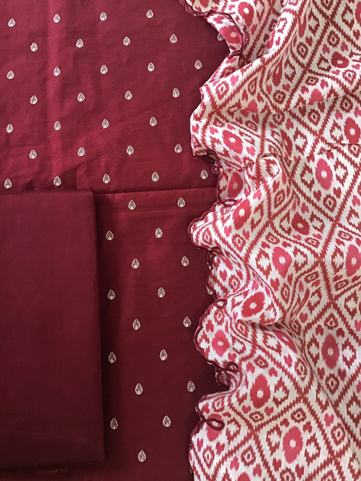 Soft Cotton Silk Embroidered Suit - Maroon