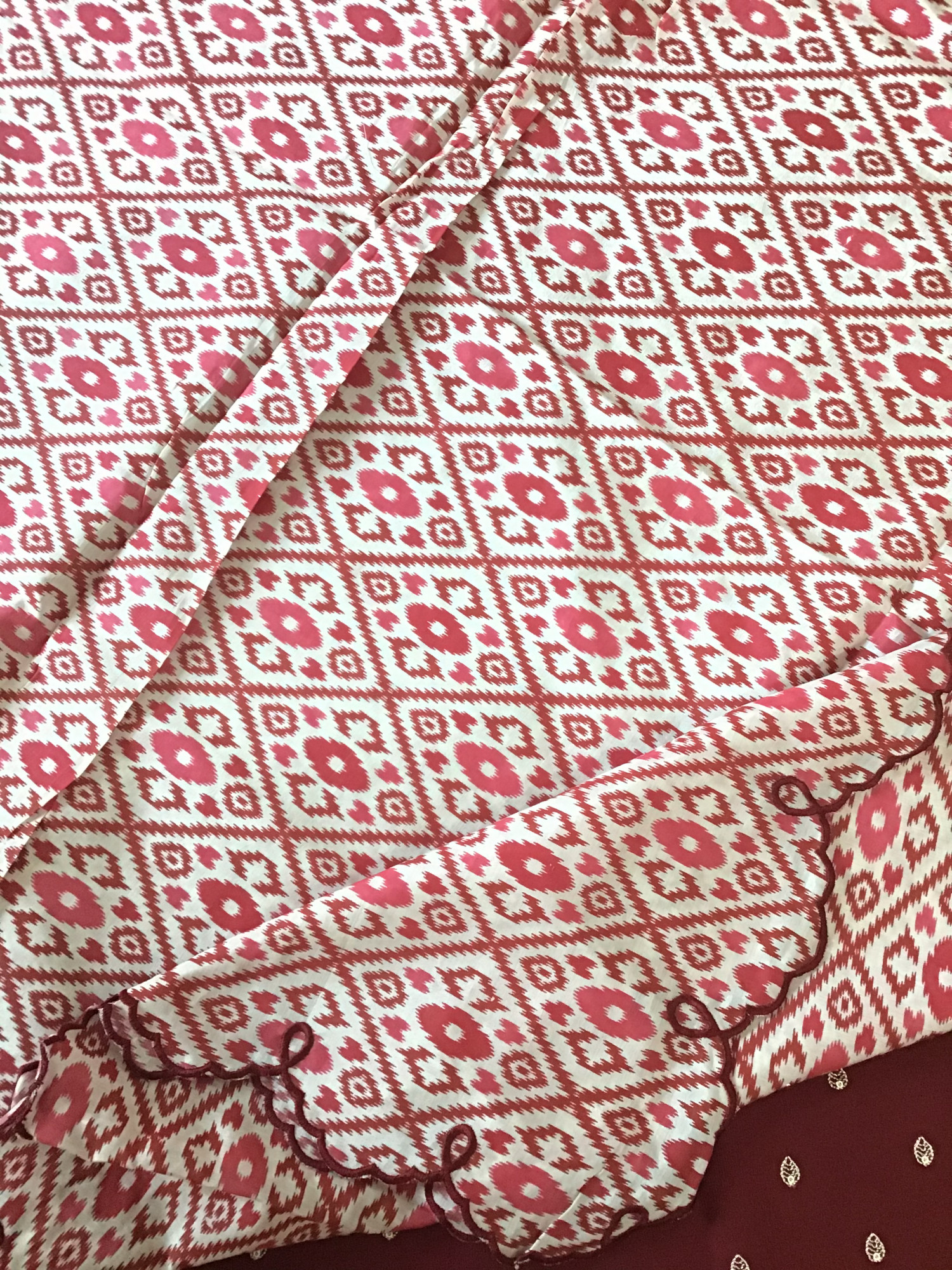 Soft Cotton Silk Embroidered Suit - Maroon