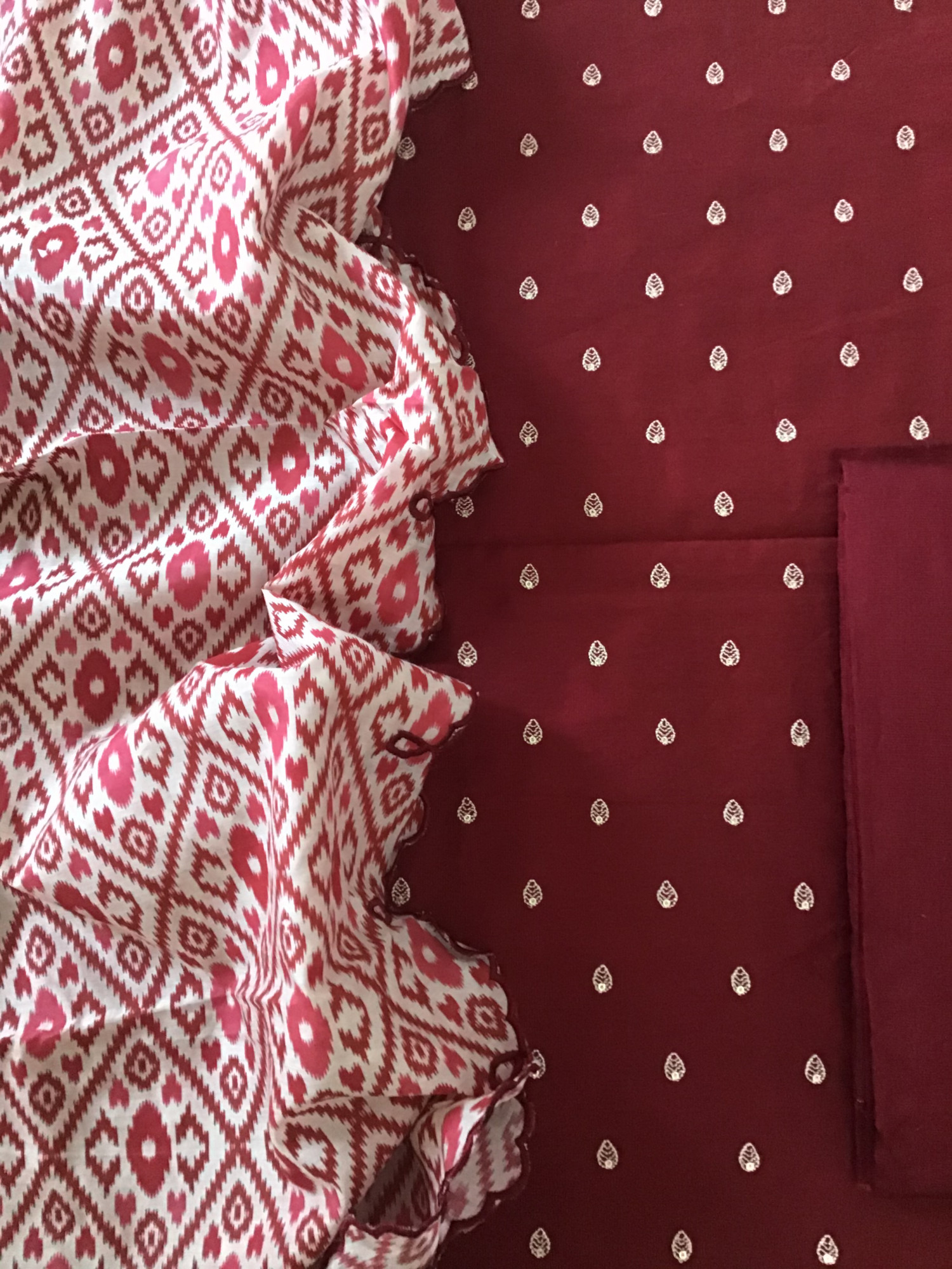 Soft Cotton Silk Embroidered Suit - Maroon