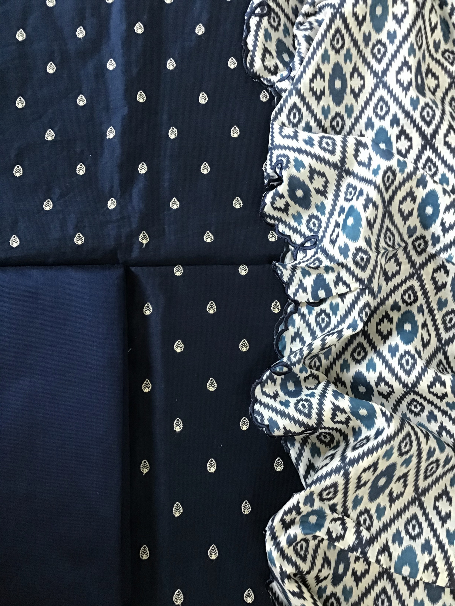 Soft Cotton Silk Embroidered Suit - Blue