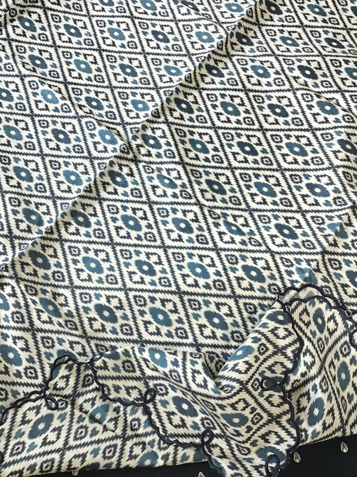 Soft Cotton Silk Embroidered Suit - Blue