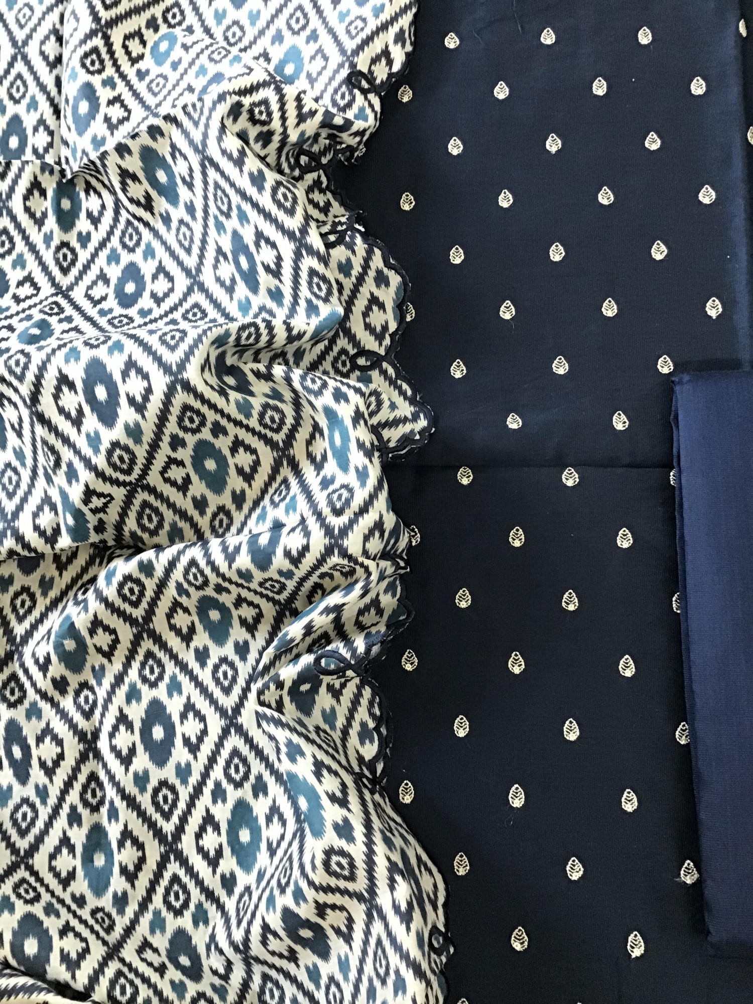 Soft Cotton Silk Embroidered Suit - Blue