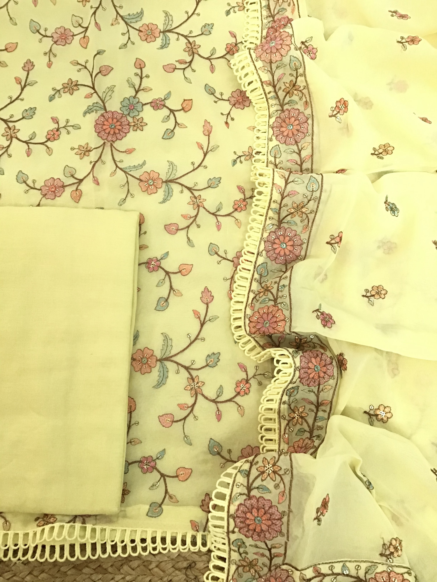 Soft Georgette Embroidered Suit - Yellow