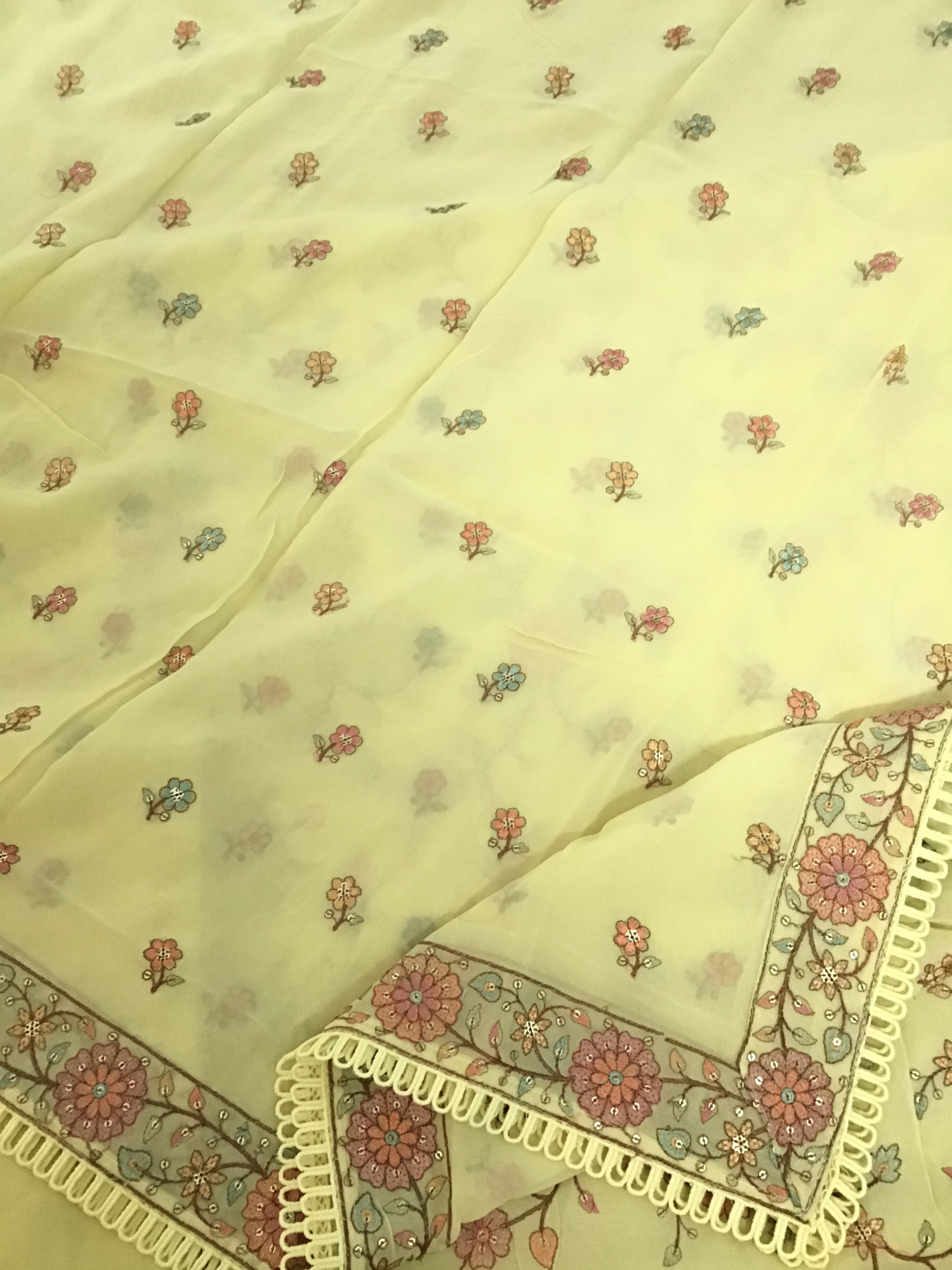 Soft Georgette Embroidered Suit - Yellow