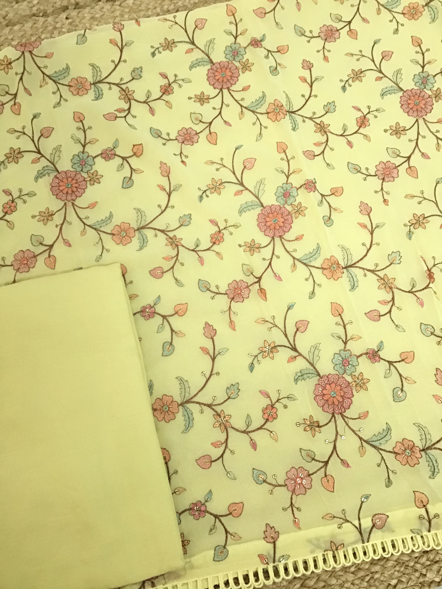 Soft Georgette Embroidered Suit - Yellow