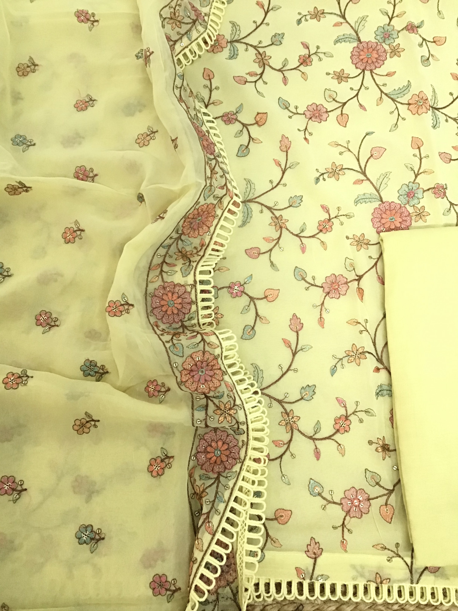 Soft Georgette Embroidered Suit - Yellow