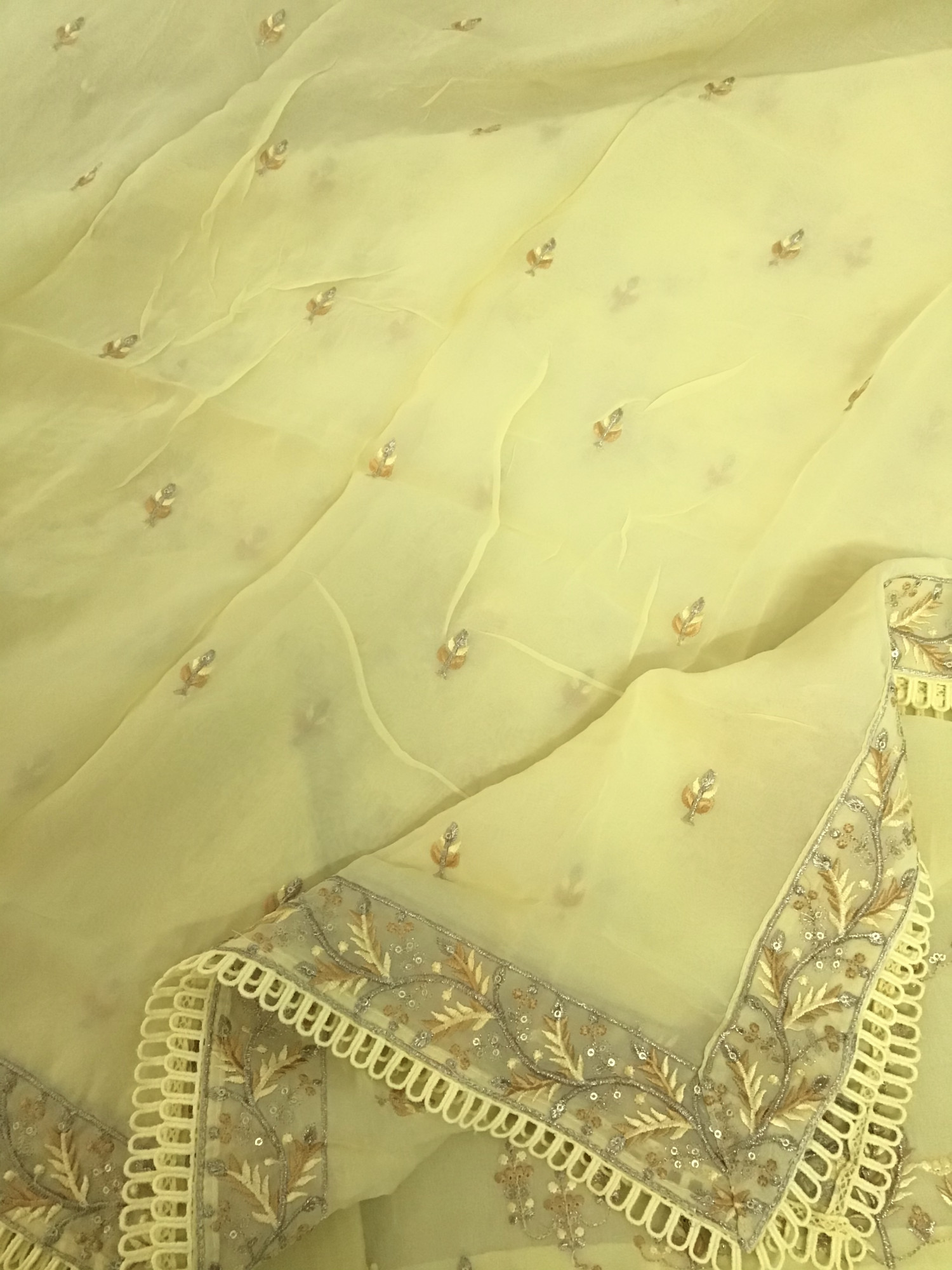 Pure Organza Embroidered Suit - Yellow