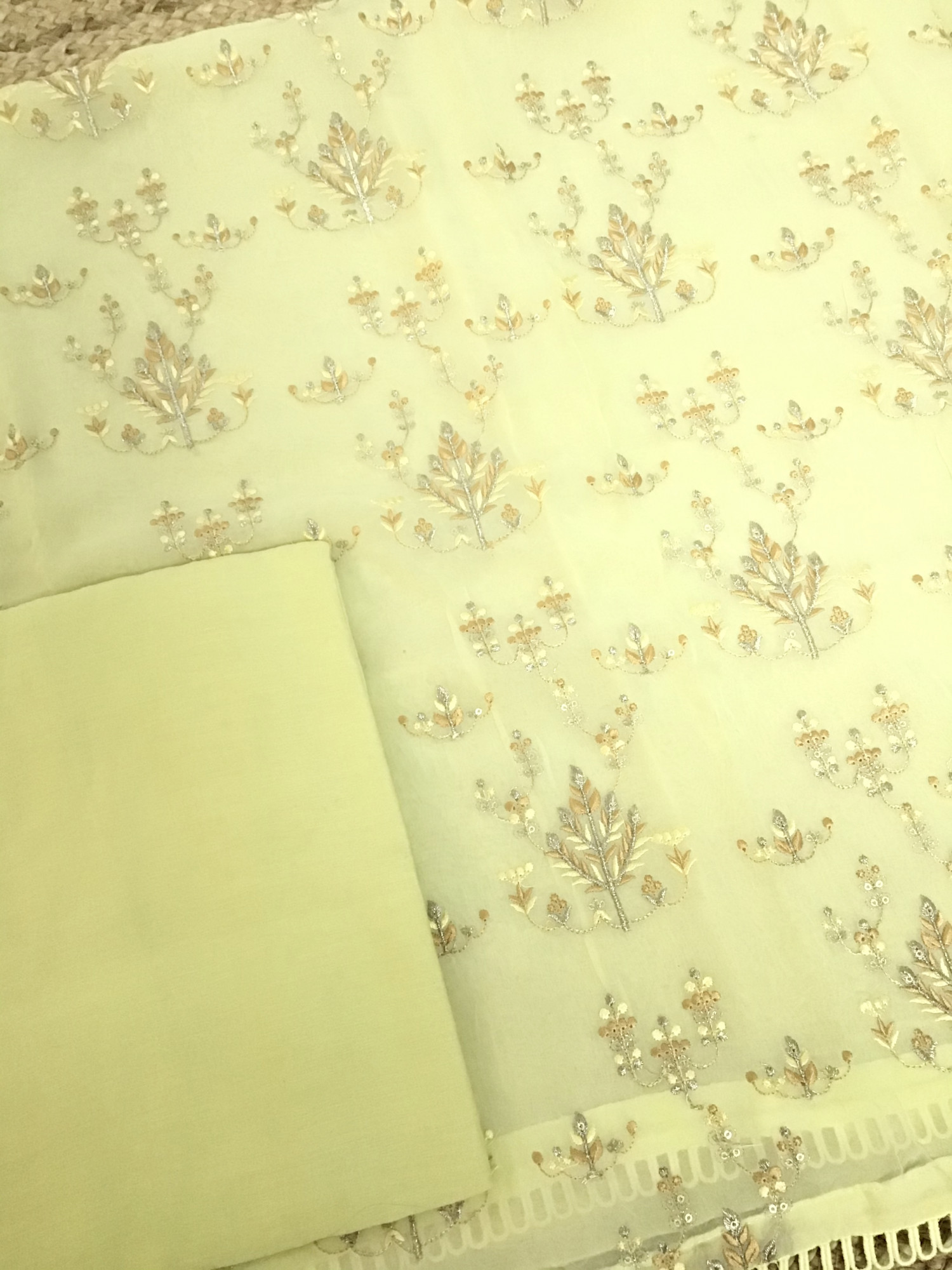 Pure Organza Embroidered Suit - Yellow