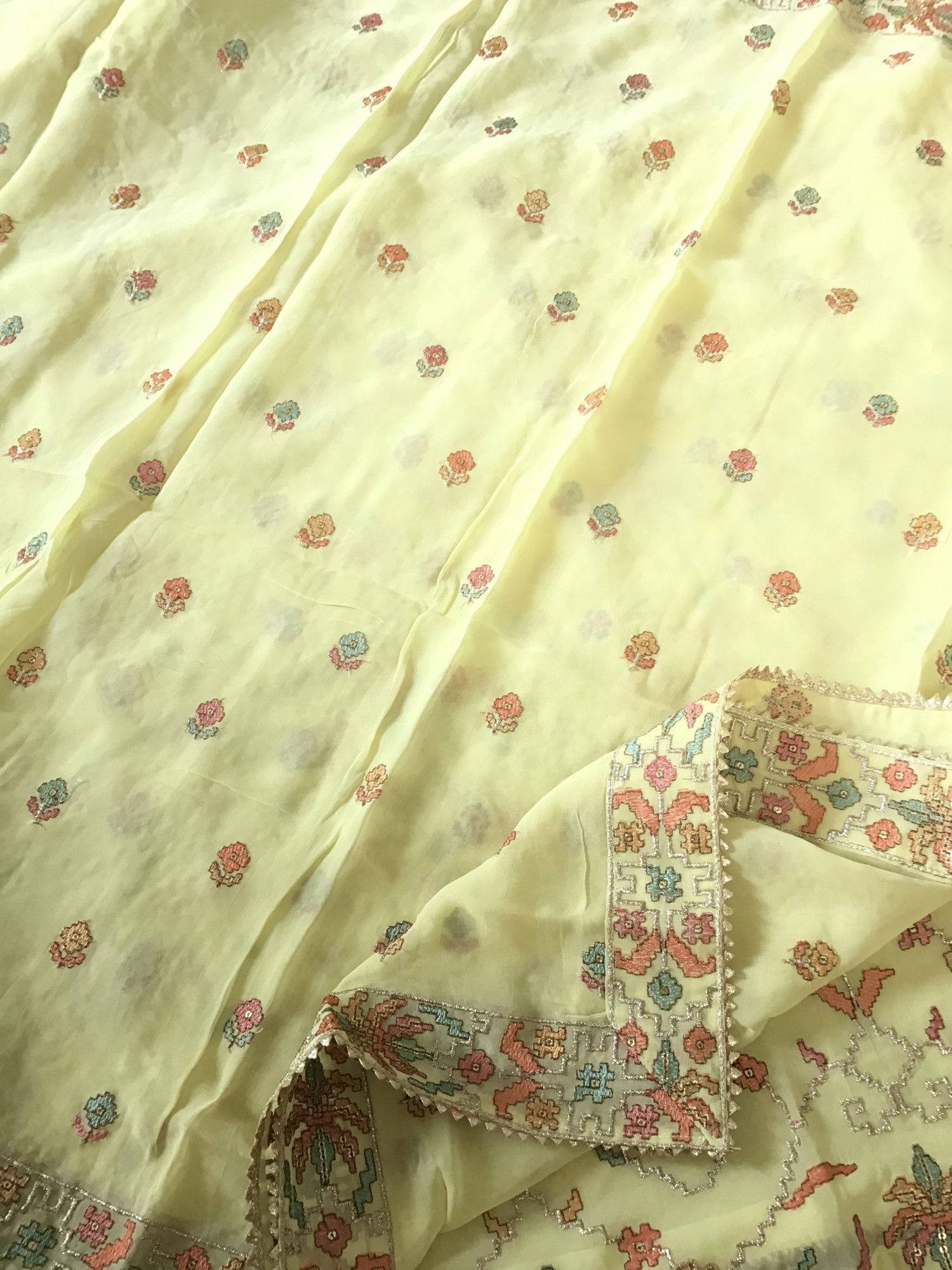 Pure Georgette Embroidered Suit - Yellow