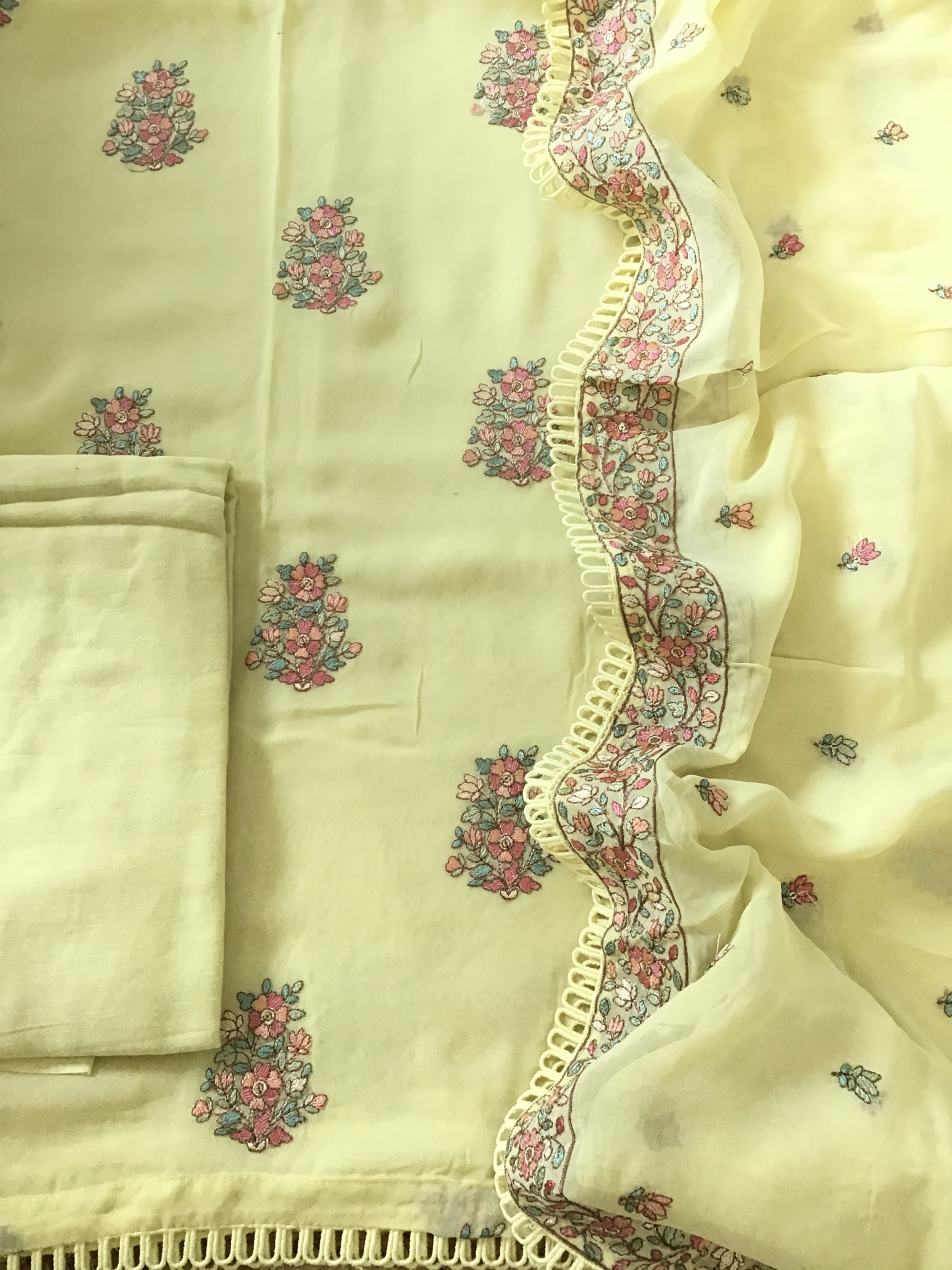 Pure Georgette Embroidered Suit - Yellow