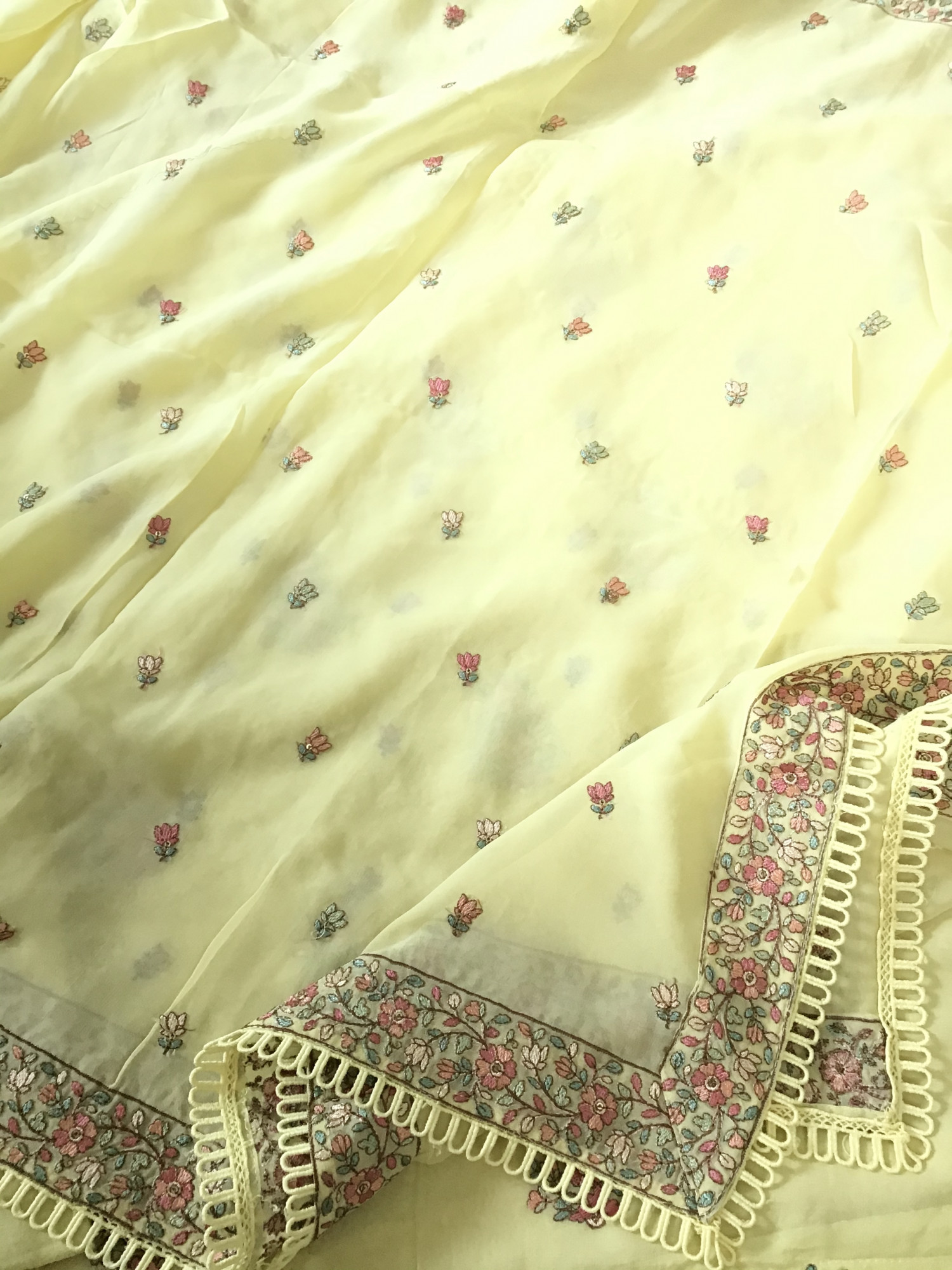 Pure Georgette Embroidered Suit - Yellow