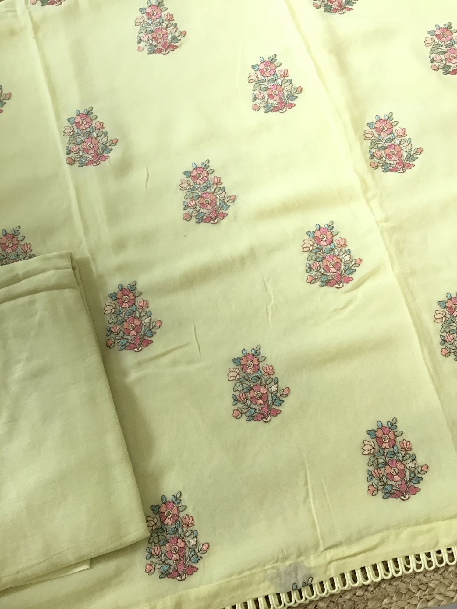 Pure Georgette Embroidered Suit - Yellow