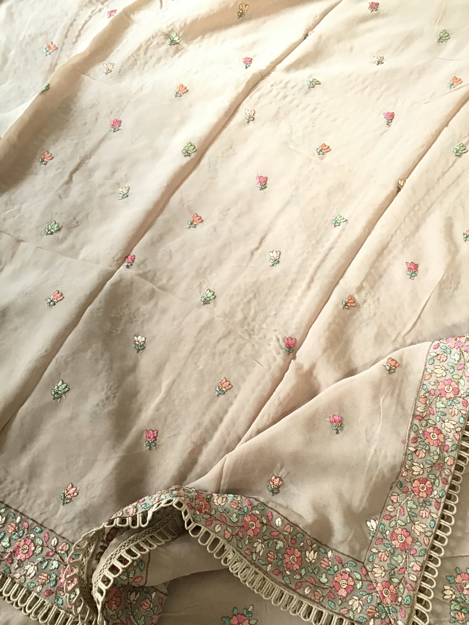 Pure Georgette Embroidered Suit - Brown