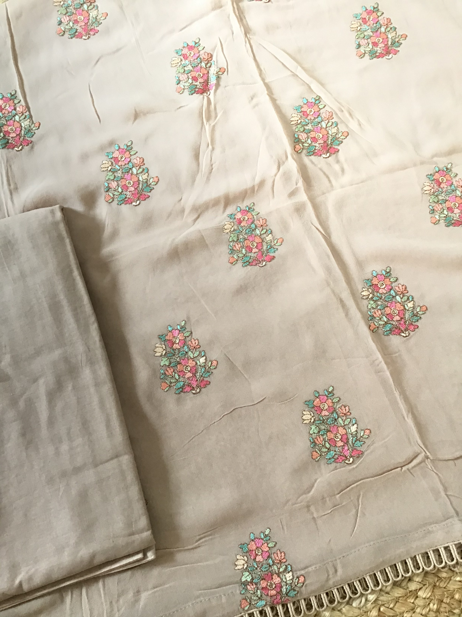 Pure Georgette Embroidered Suit - Brown