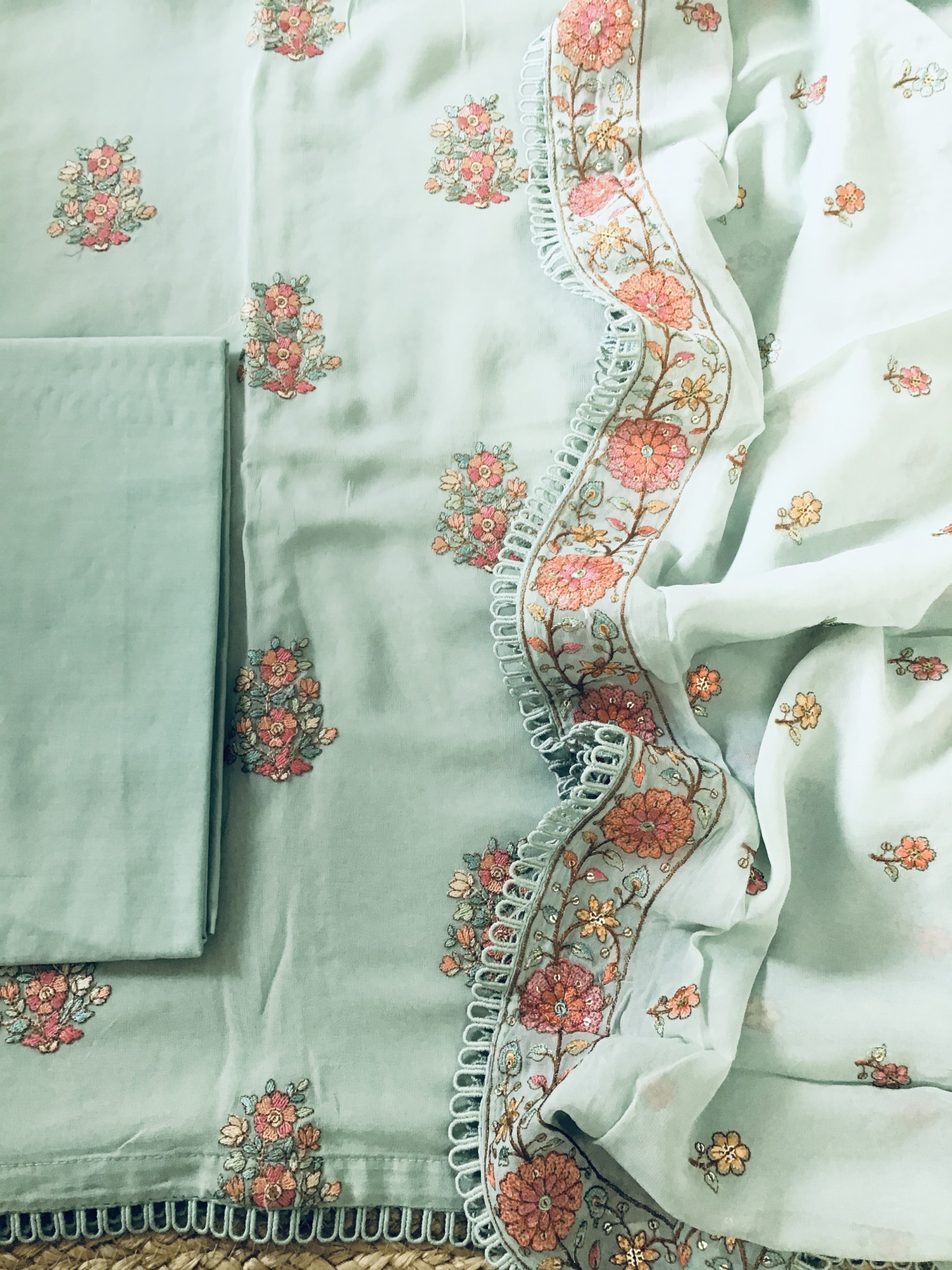 Pure Georgette Embroidered Suit - Sea Green