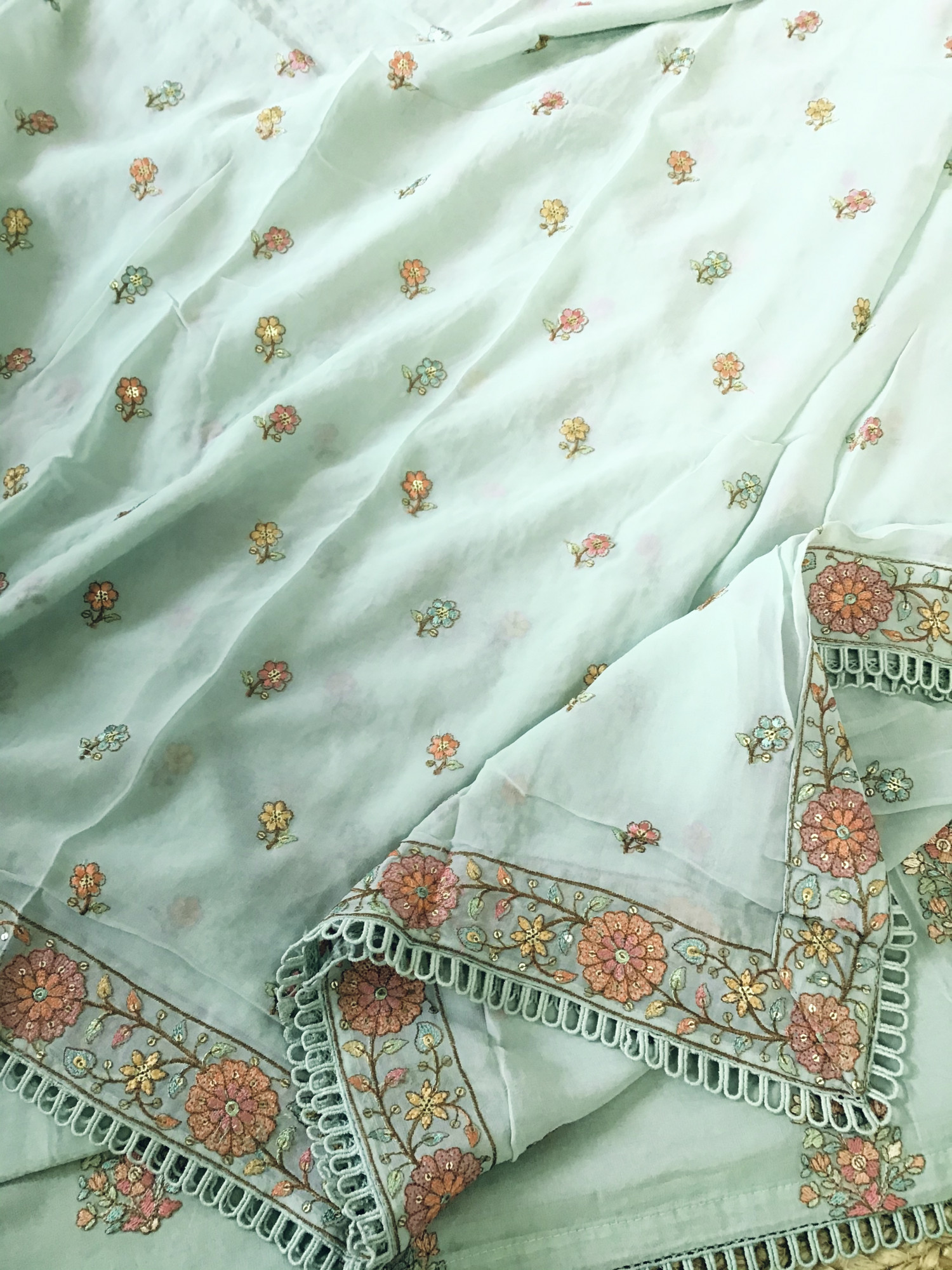 Pure Georgette Embroidered Suit - Sea Green