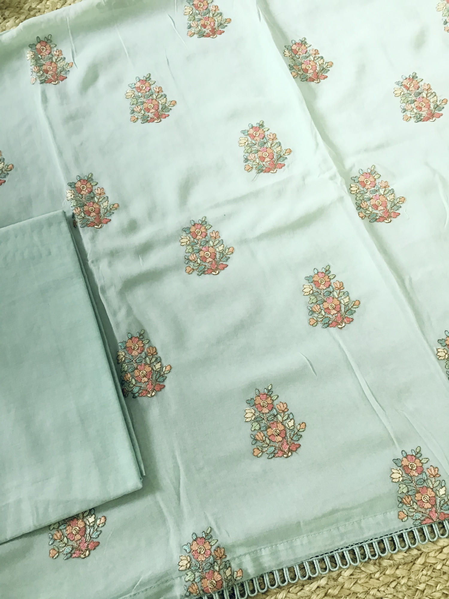 Pure Georgette Embroidered Suit - Sea Green