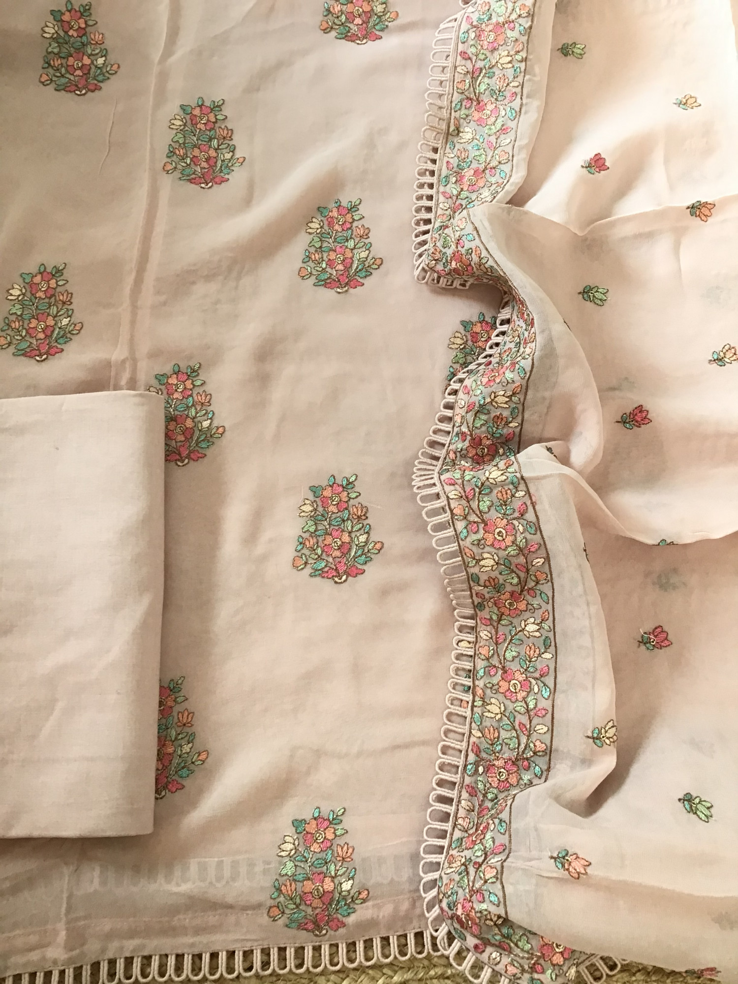 Pure Georgette Embroidered Suit - Onion Pink