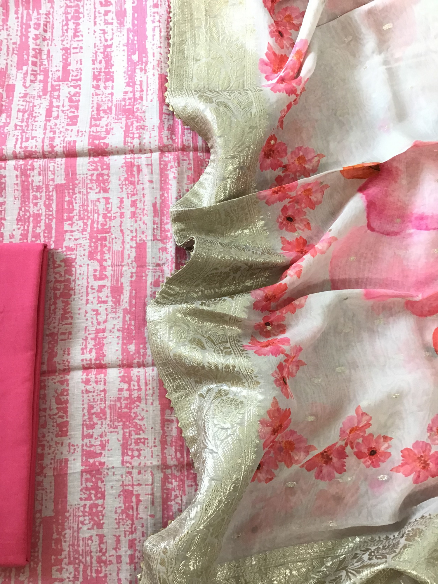 Pure Linen Chanderi Printed Suit - Pink