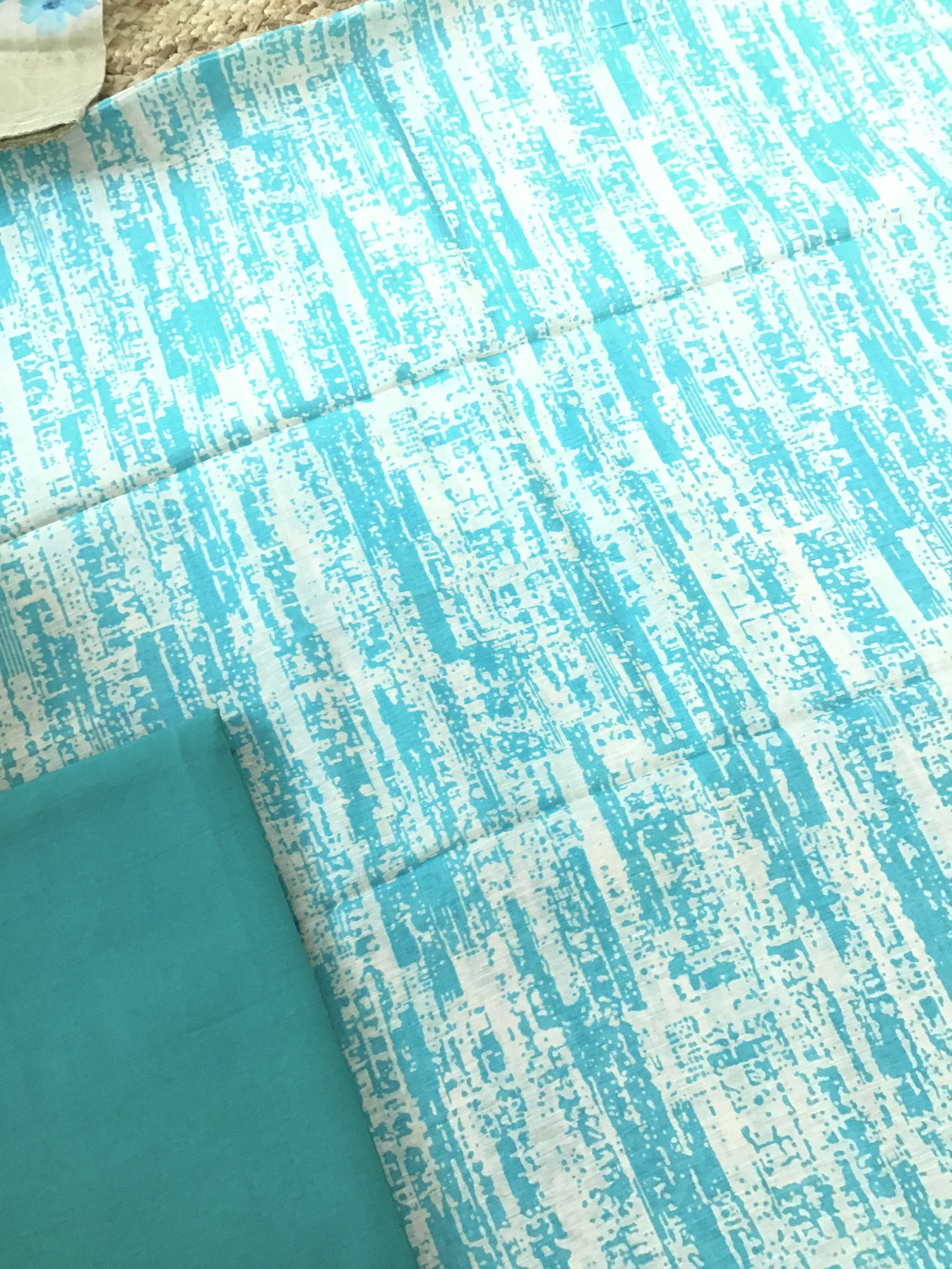 Pure Linen Chanderi Printed Suit - Blue