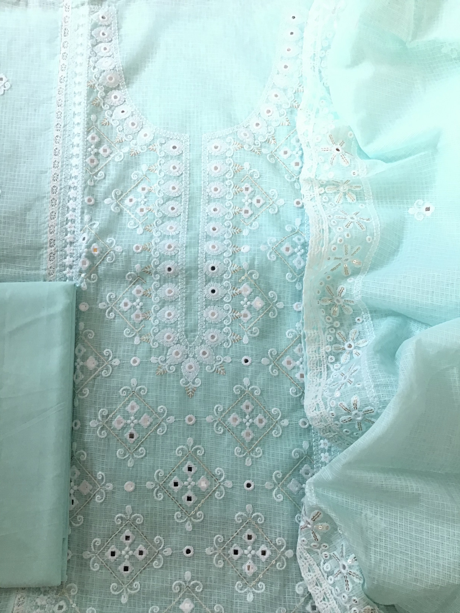 Soft Kota Silk Embroidered Suit - Blue