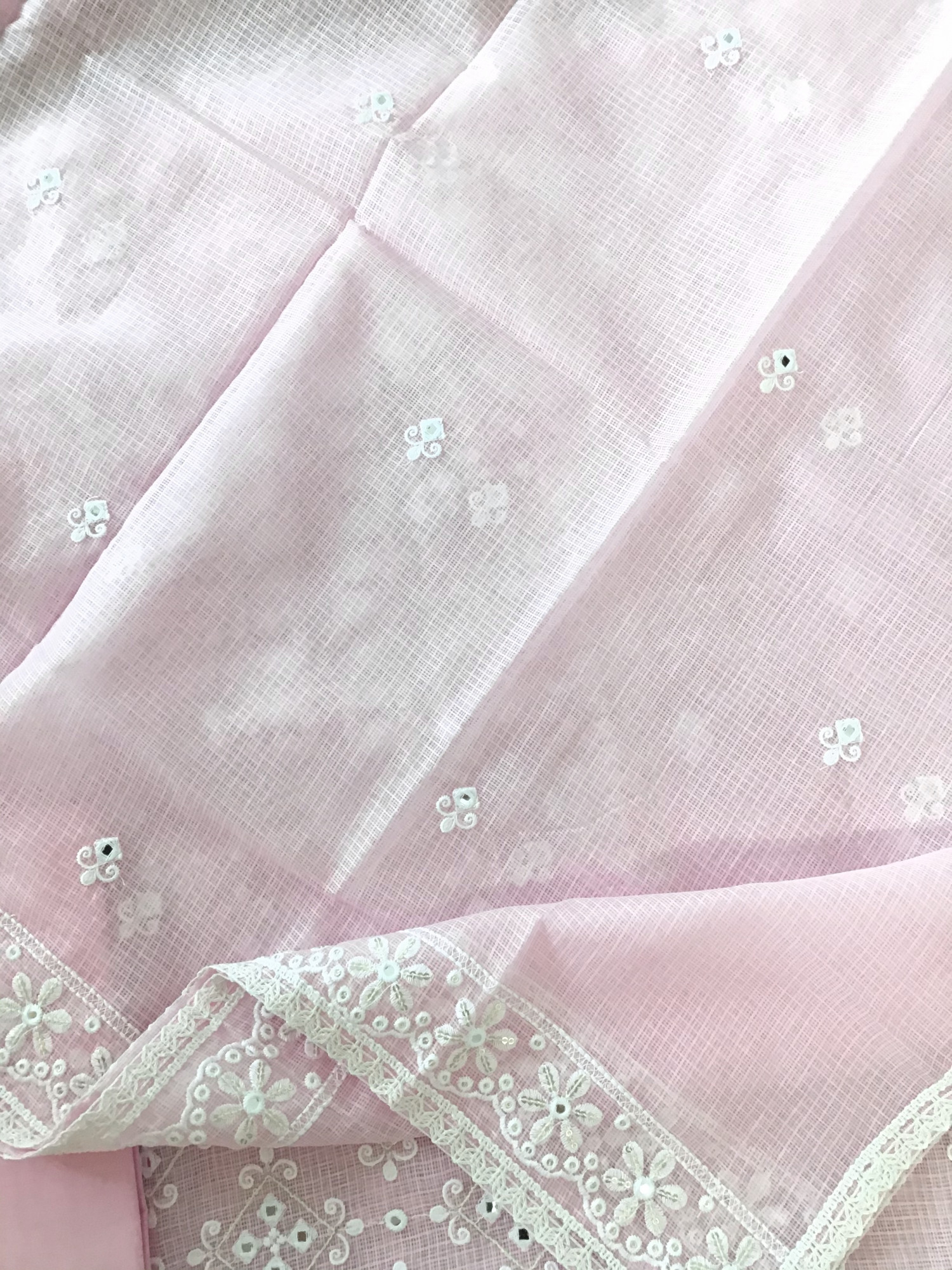 Soft Kota Silk Embroidered Suit - Pink