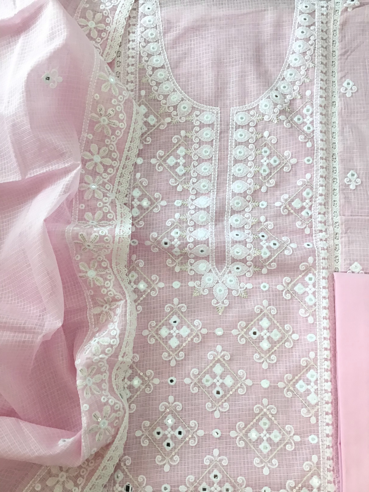 Soft Kota Silk Embroidered Suit - Pink