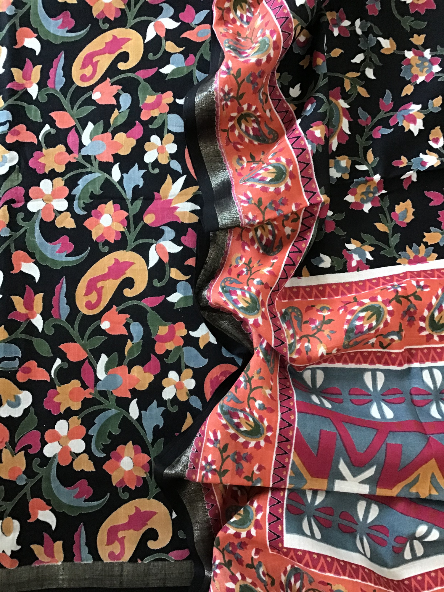 Pure Linen Cotton Silk Printed Suit - Black