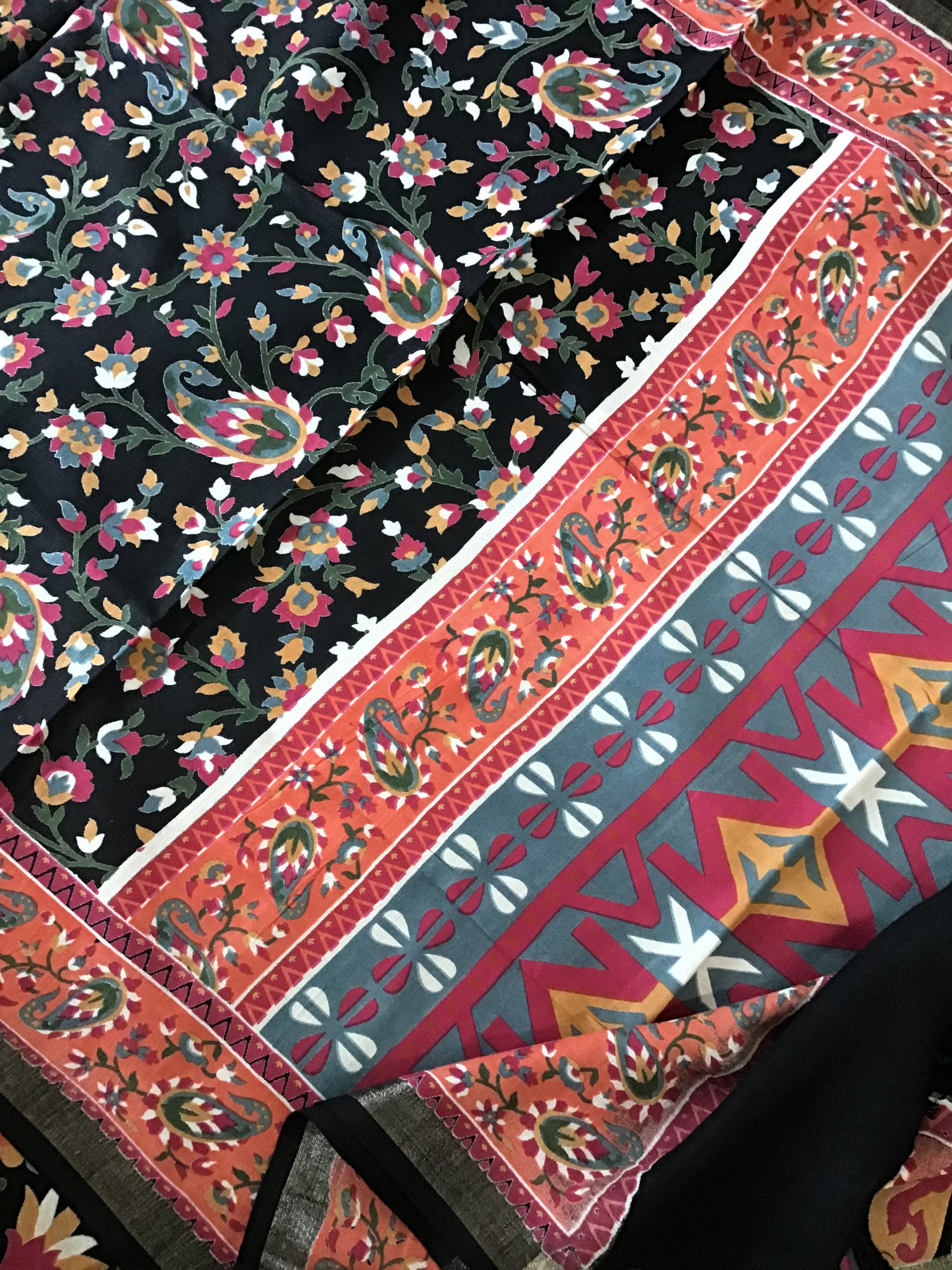 Pure Linen Cotton Silk Printed Suit - Black