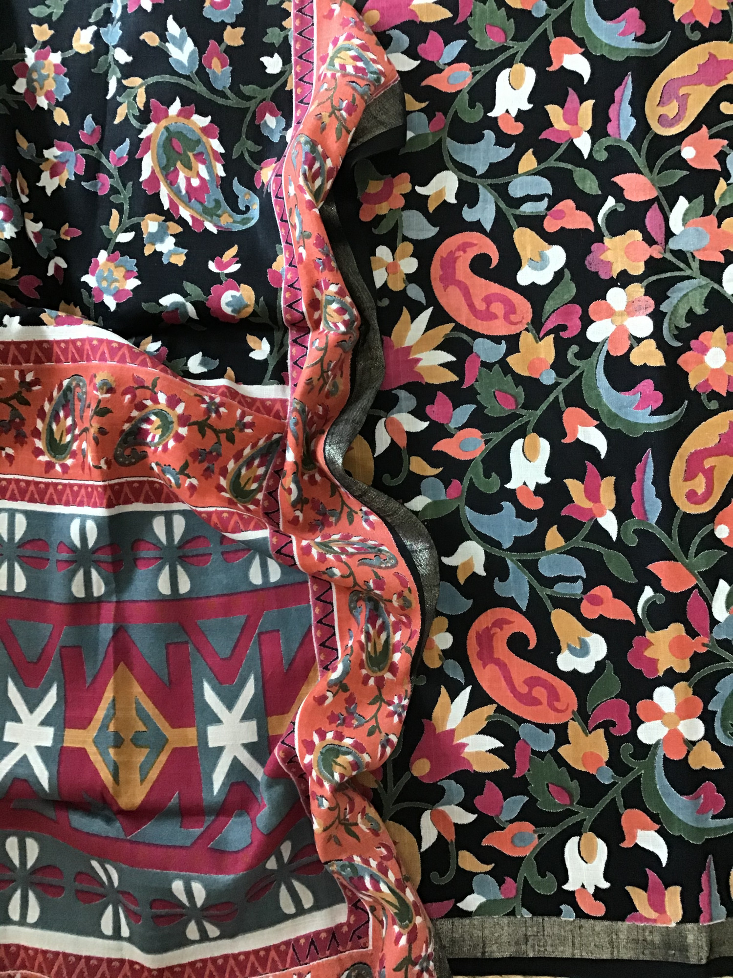 Pure Linen Cotton Silk Printed Suit - Black