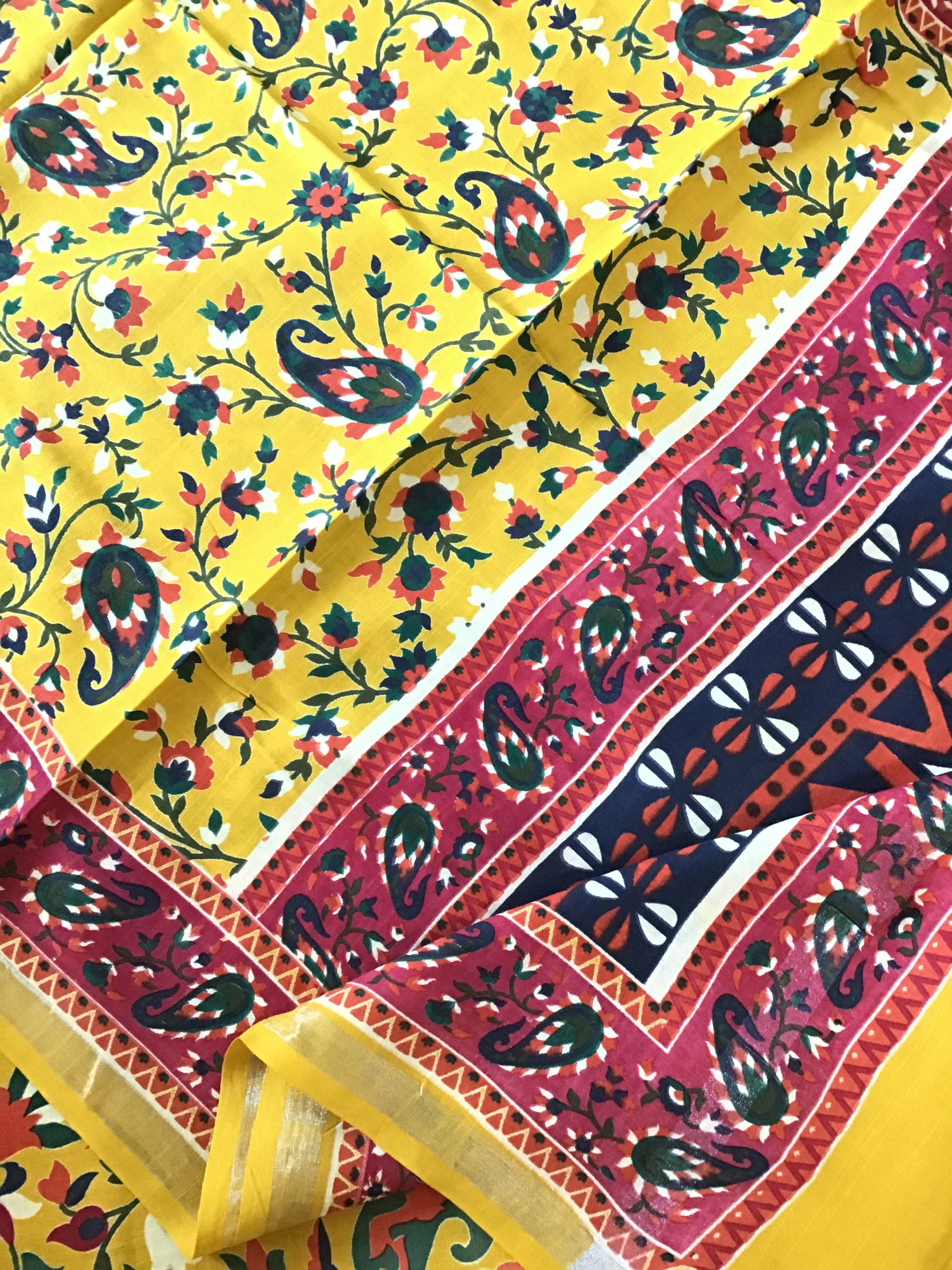 Pure Linen Cotton Silk Printed Suit - Yellow