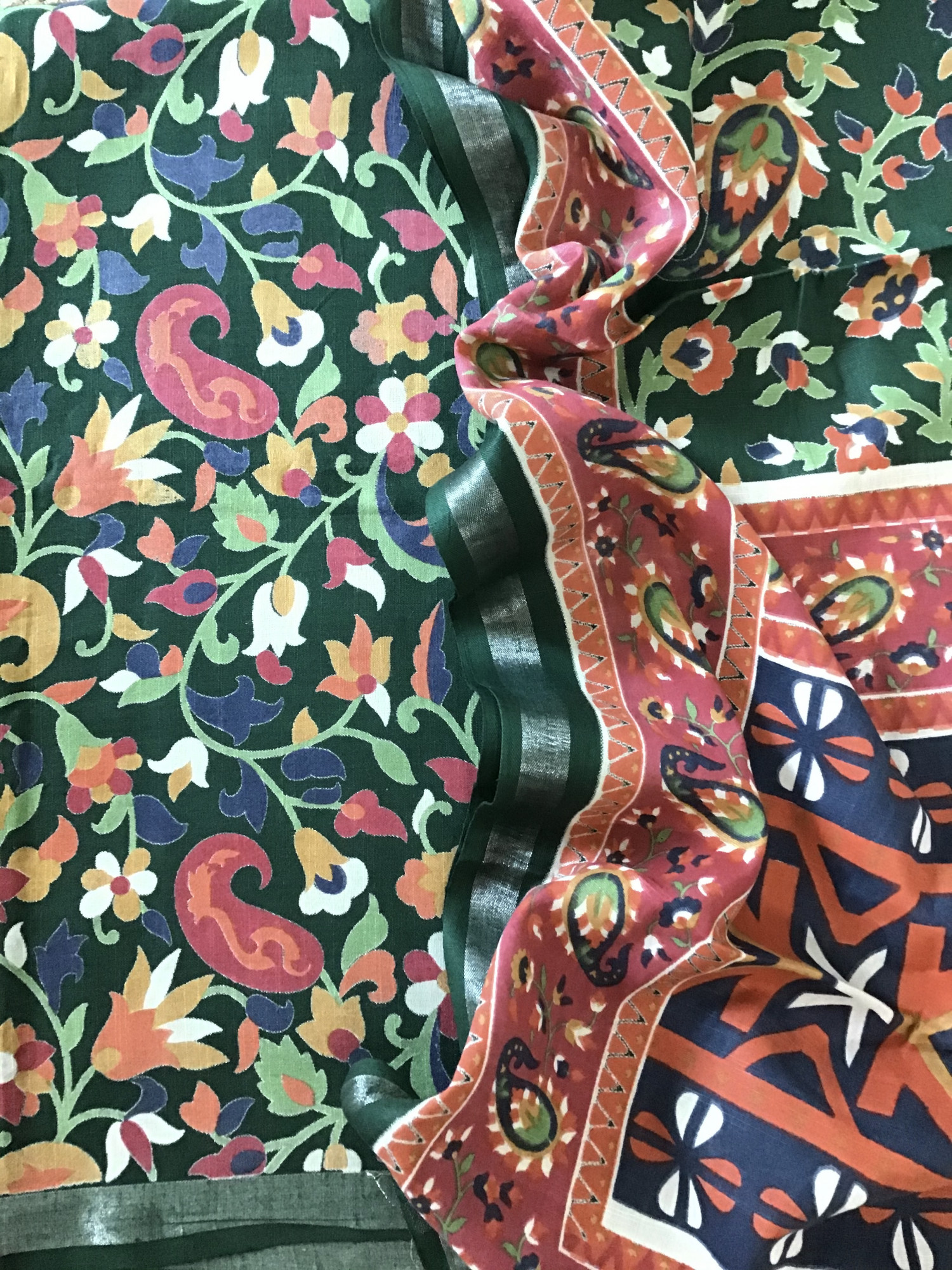 Pure Linen Cotton Silk Printed Suit - Green