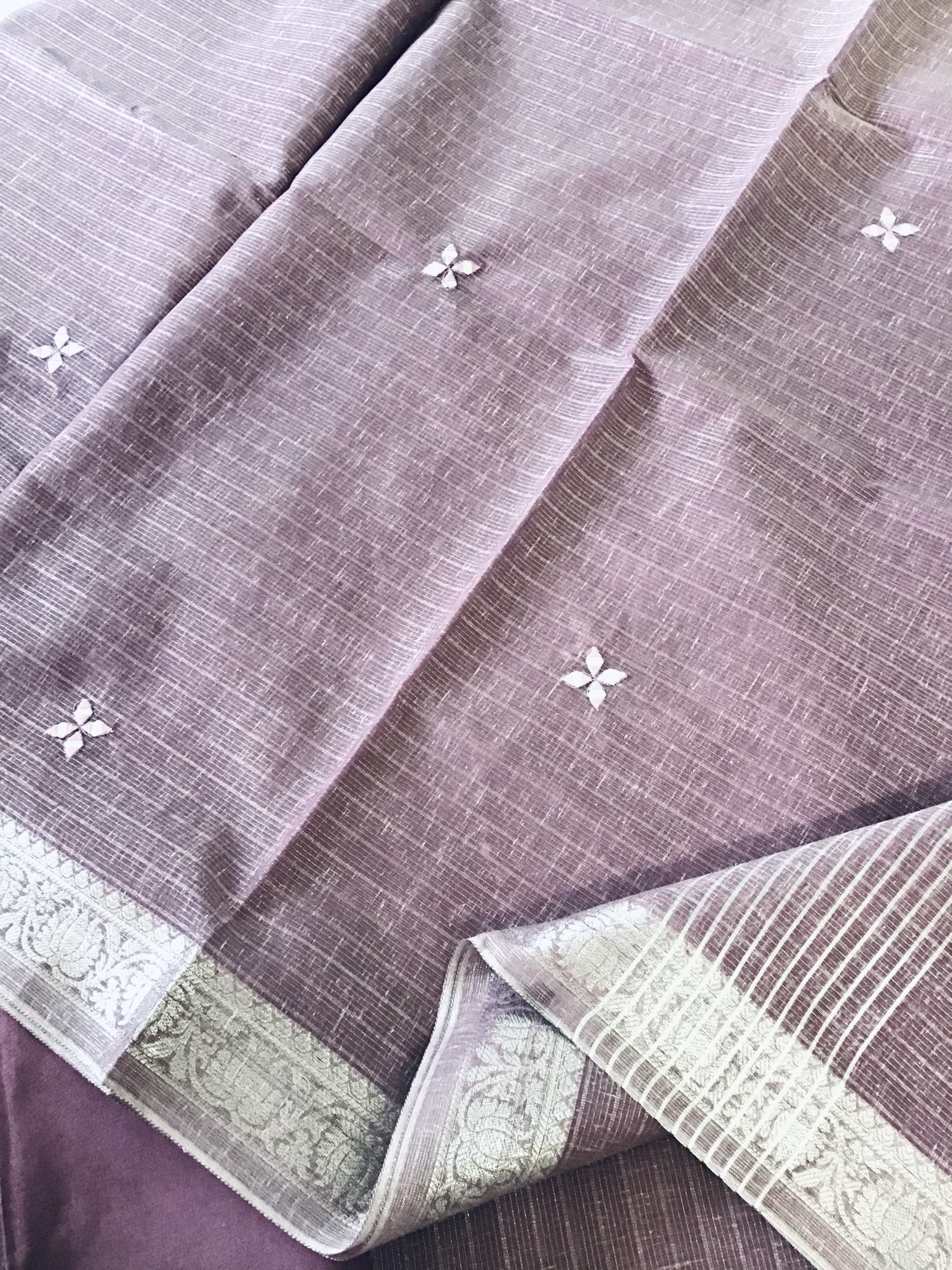 Fine Tissue Slub Cotton Embroidered Suit - Purple