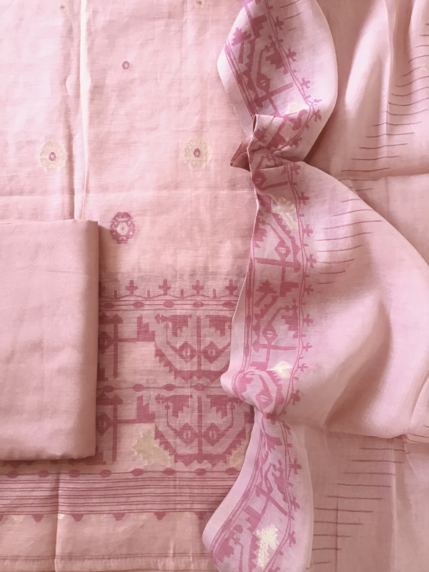 Soft Slub Chanderi Jamdani Weaved Embroidered Suit - Pink