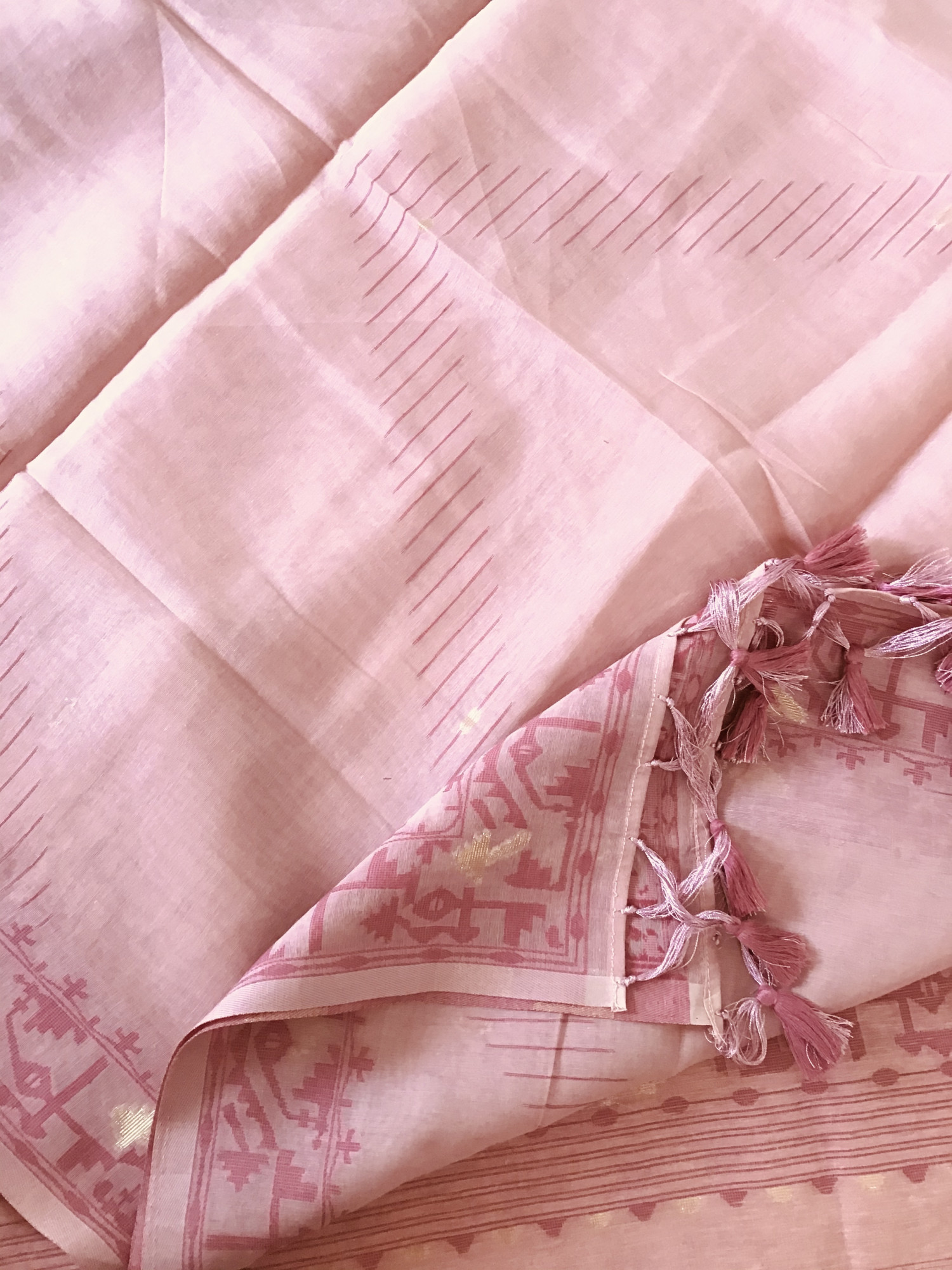 Soft Slub Chanderi Jamdani Weaved Embroidered Suit - Pink