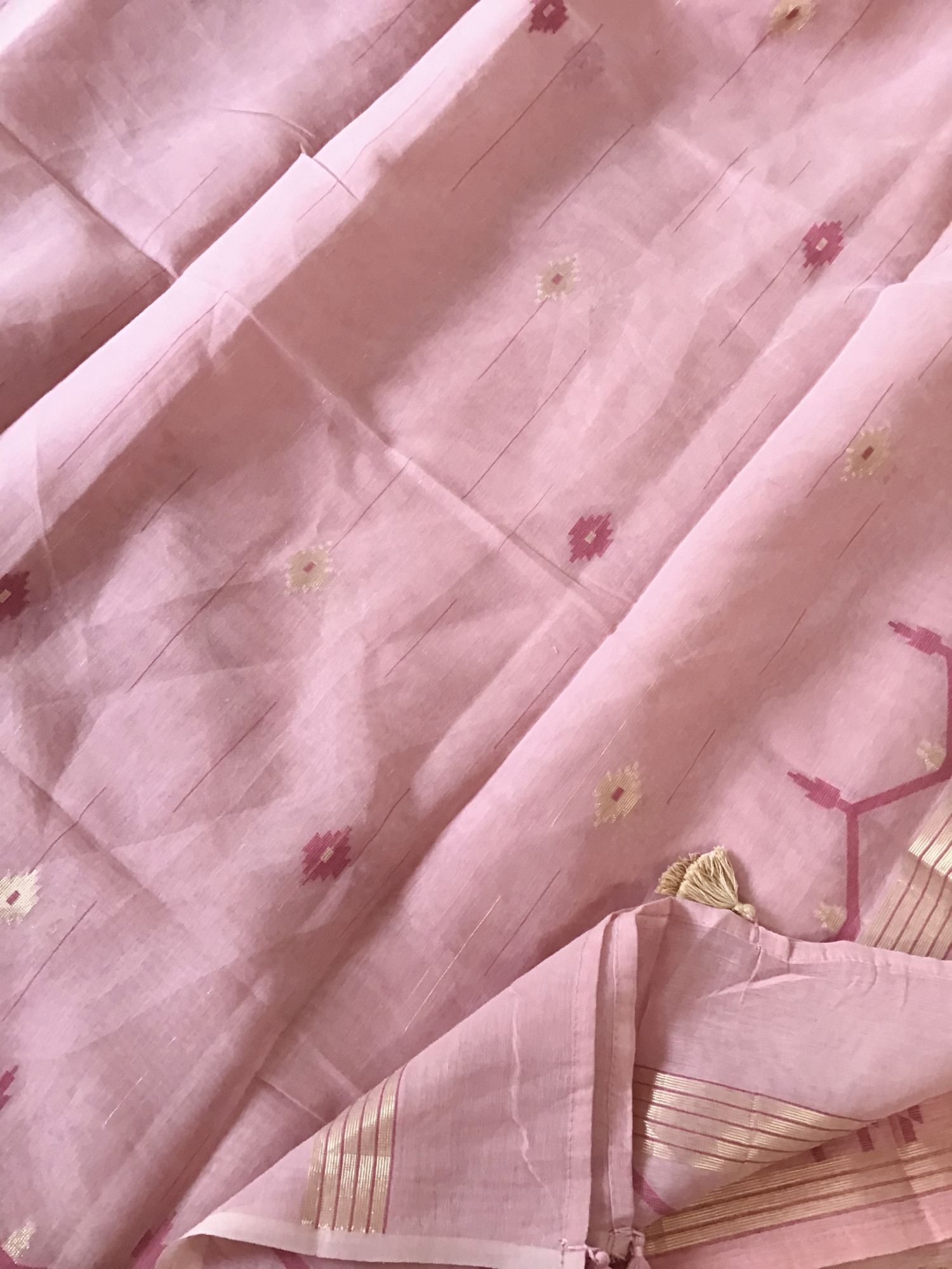 Soft Slub Chanderi Jamdani Weaved Embroidered Suit - Pink