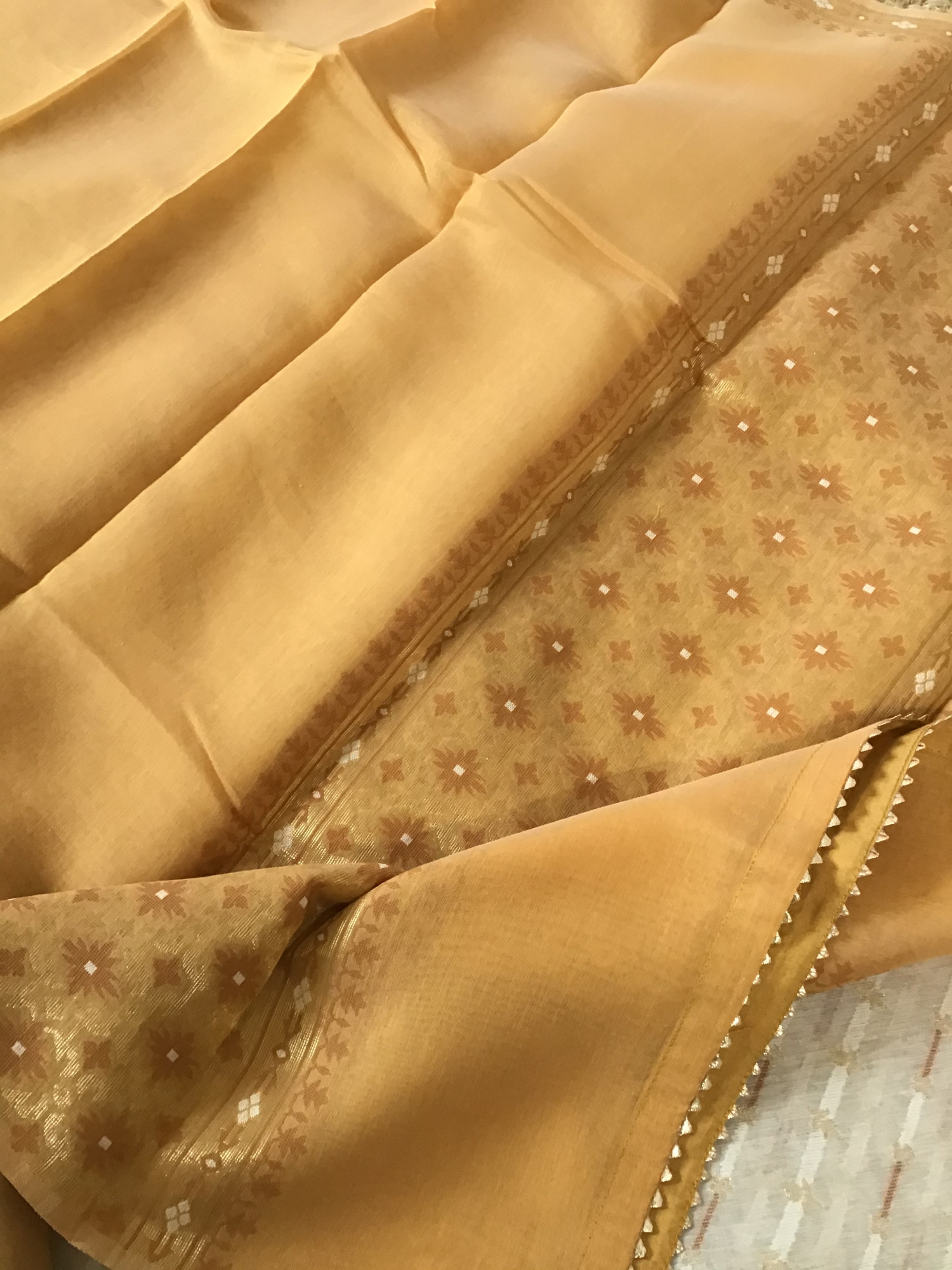 Soft Slub Chanderi Jamdani Weaved Embroidered Suit - BeigeYellow