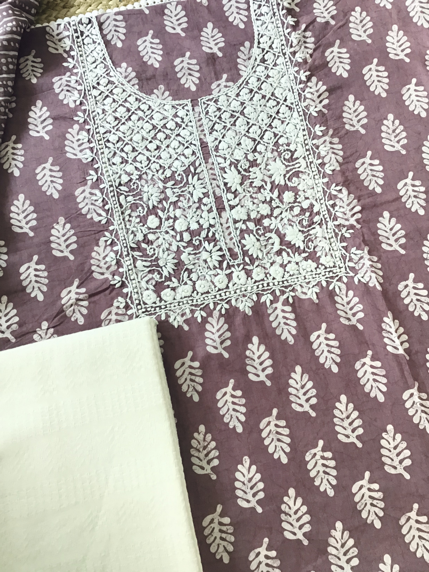 Pure Mul Cotton Batik Printed Embroidered Suit - Pink